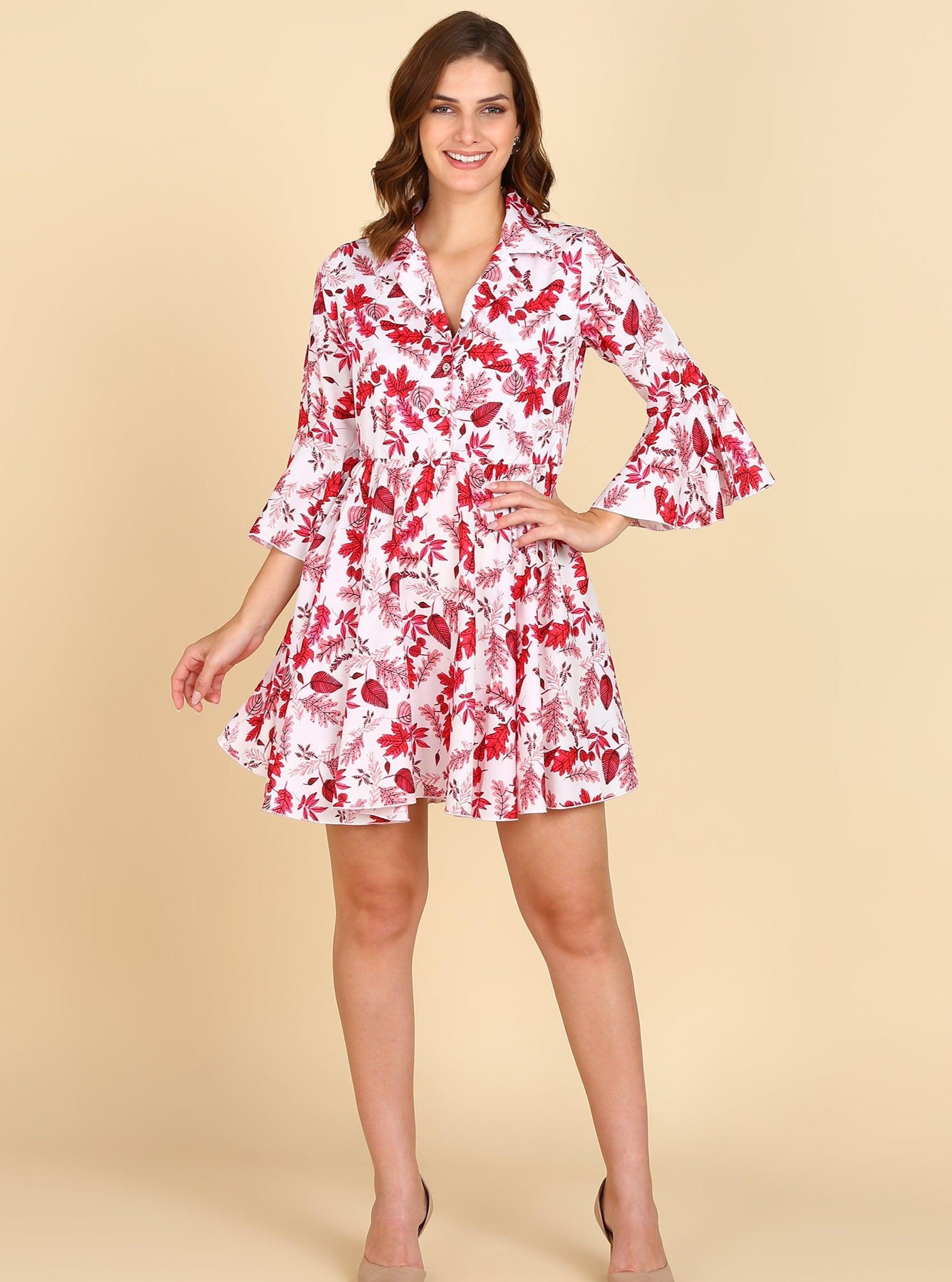 Pink Tropical Printed White Long Top - Znxclothing