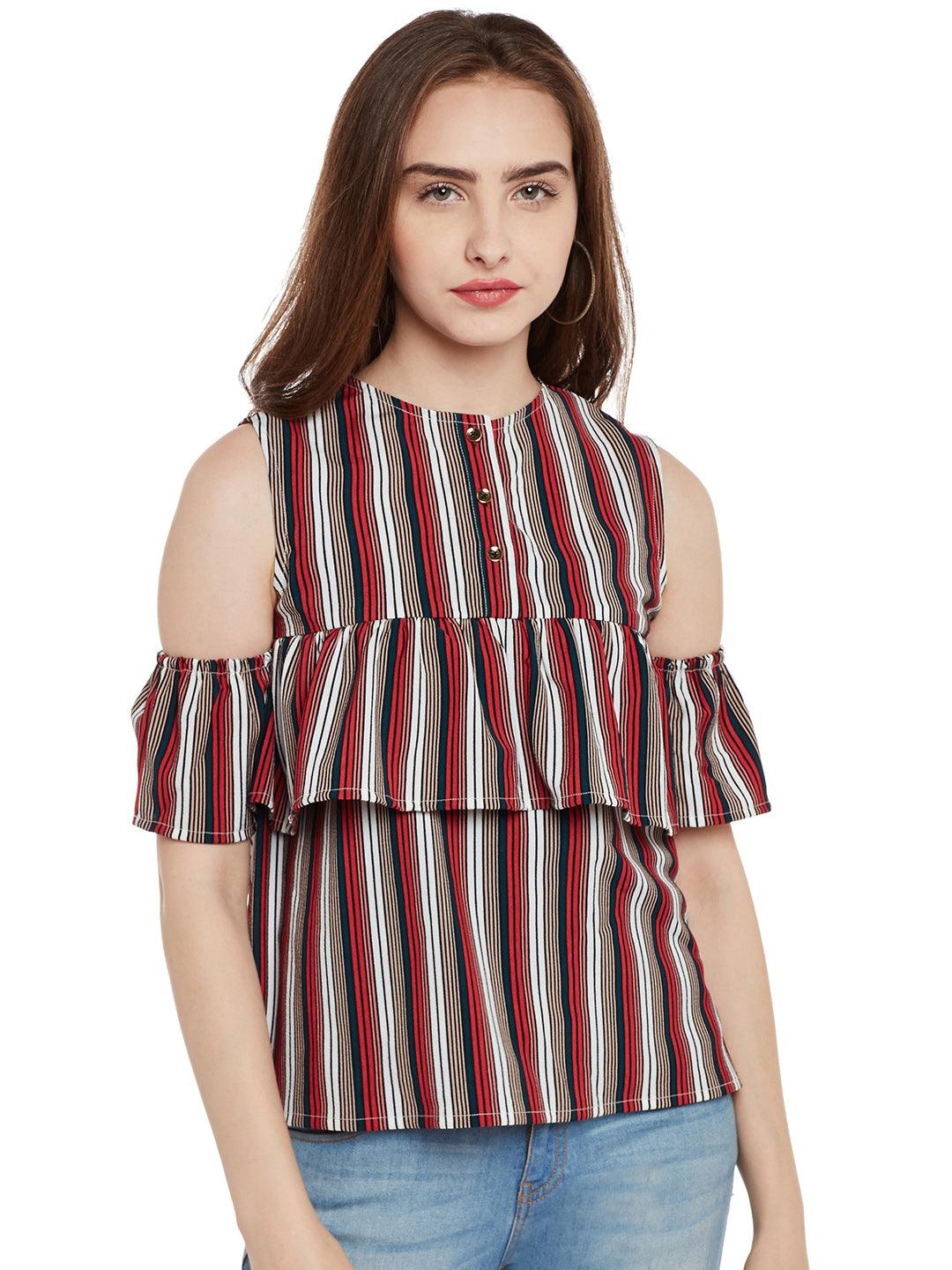 Ruffle Cold Shoulder Top - Znxclothing