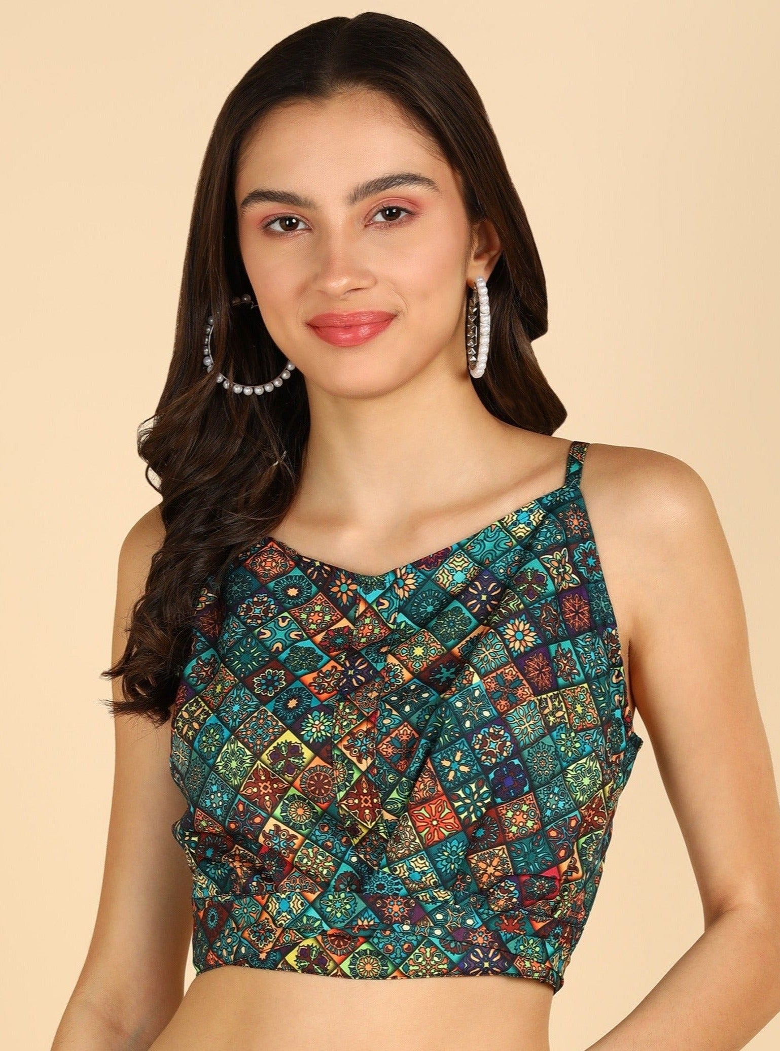 Green Color Sleeveless Crop Top