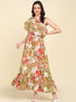 Green & Red Floral Printed Frill Dress - Znxclothing