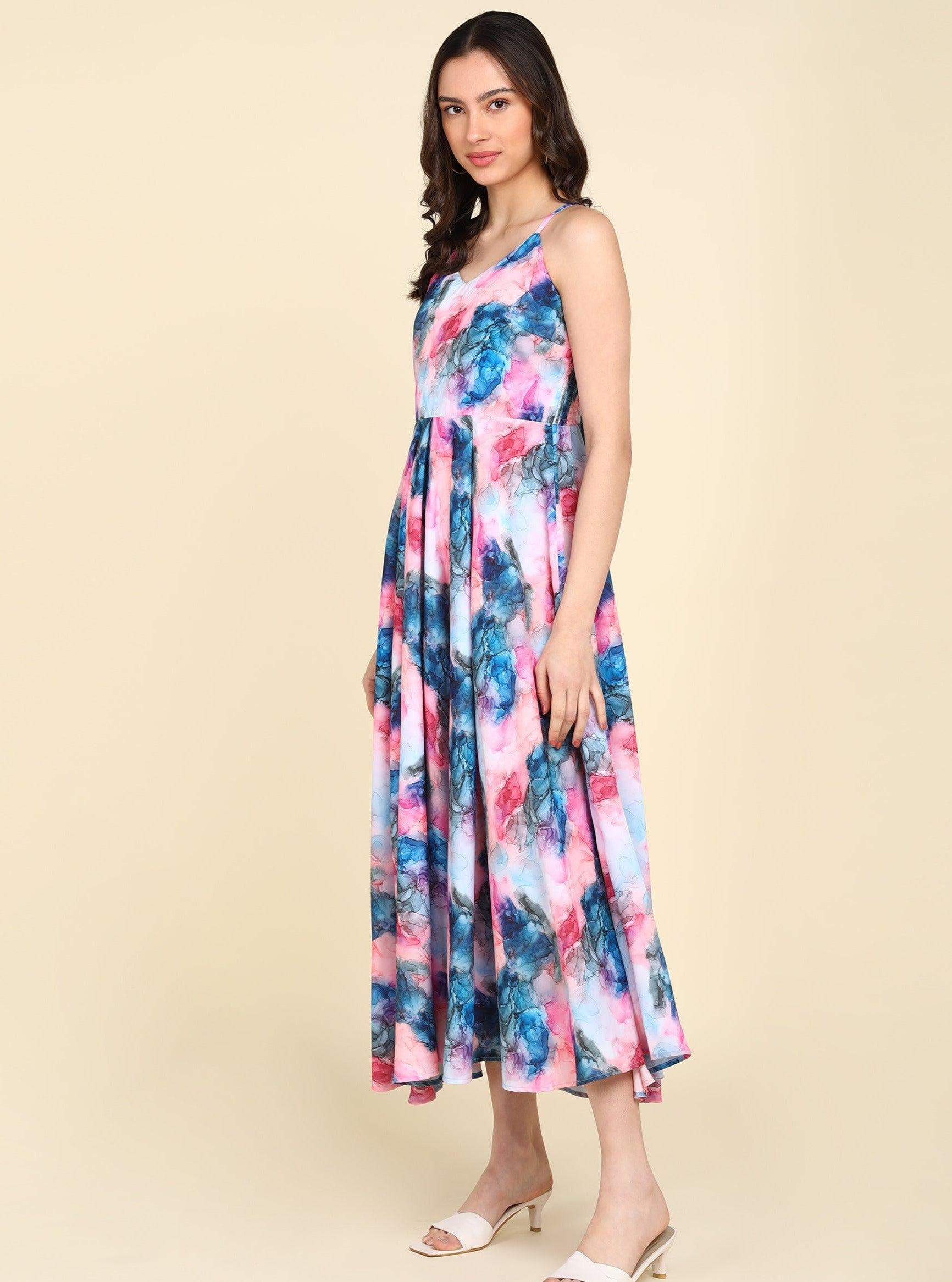 Ombre Printed Smocked Dress - Znxclothing