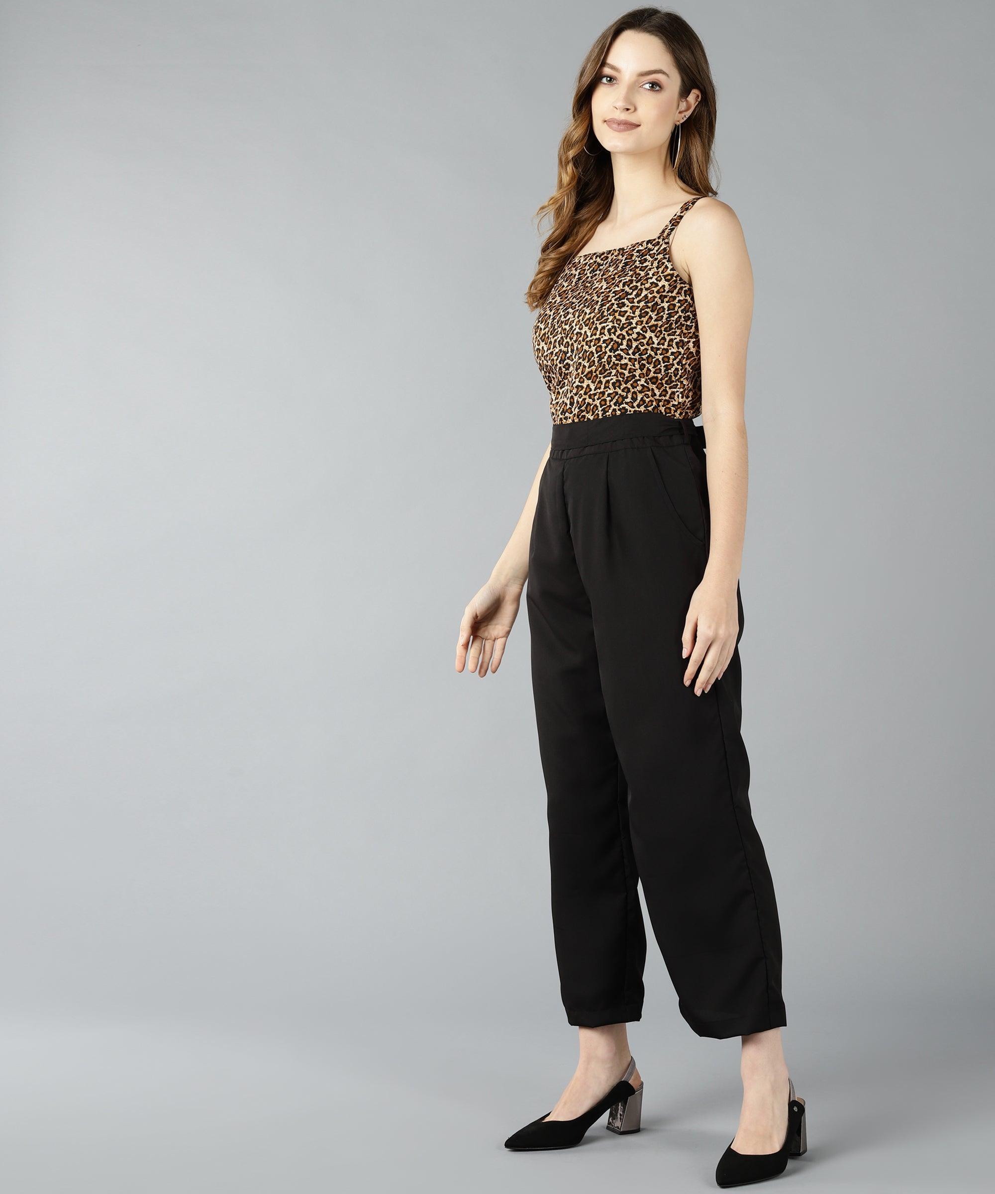 Znx Women Brown Animal Printed Jumpsuit - Znxclothing
