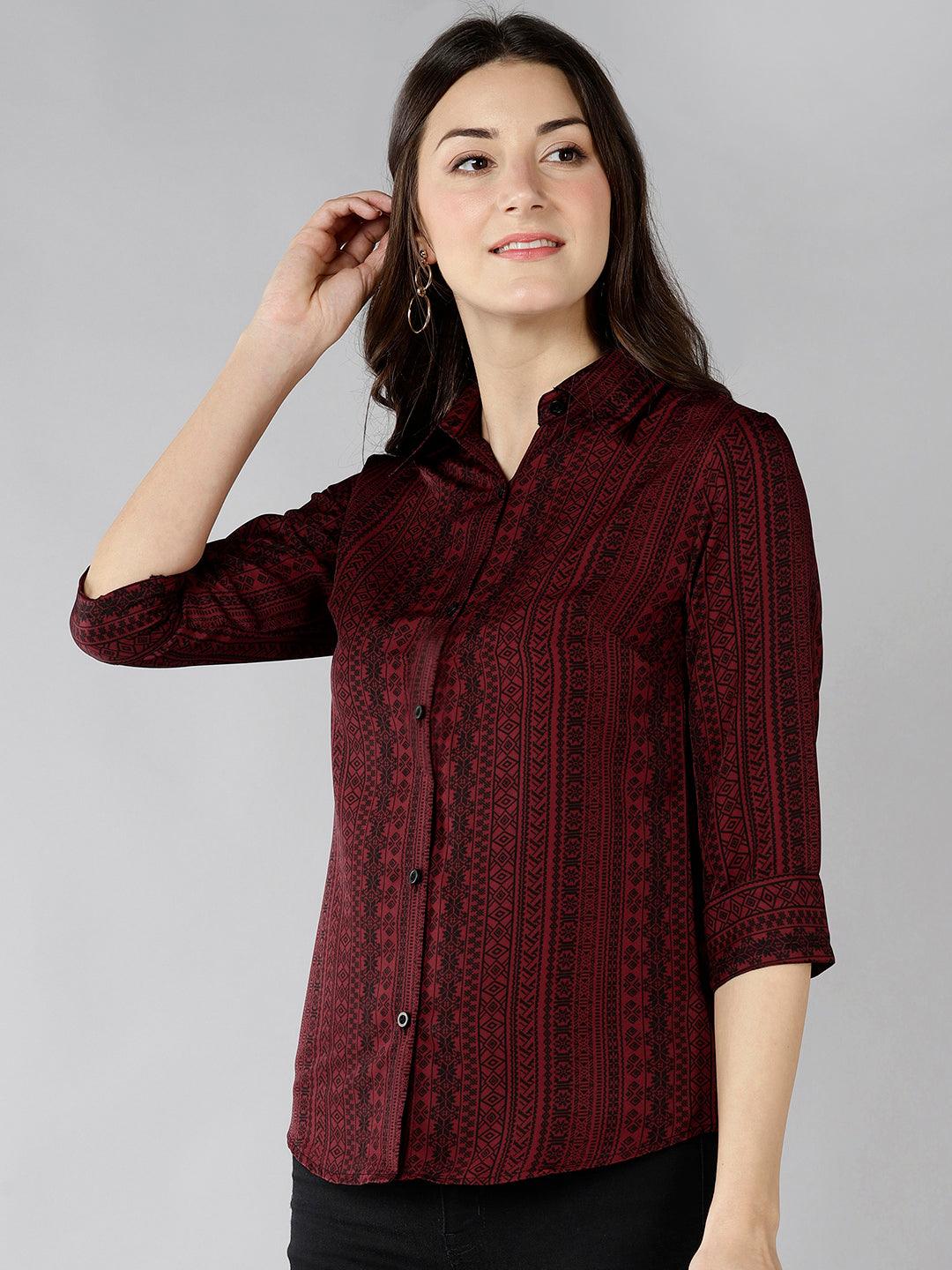 Znx Women Maroon Printed Shirt - Znxclothing