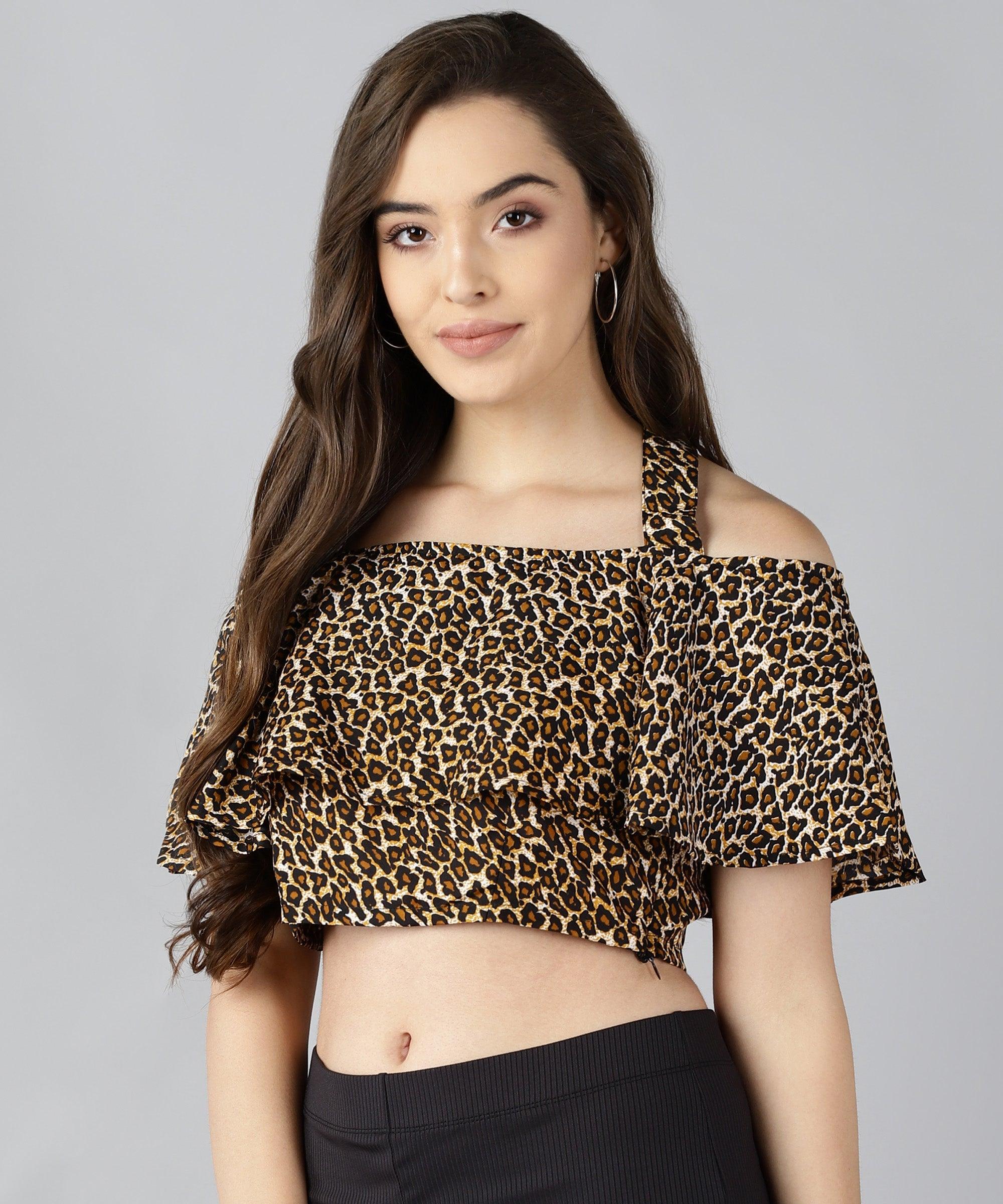 Women Tiger Print Shoulder Straps Top - Znxclothing