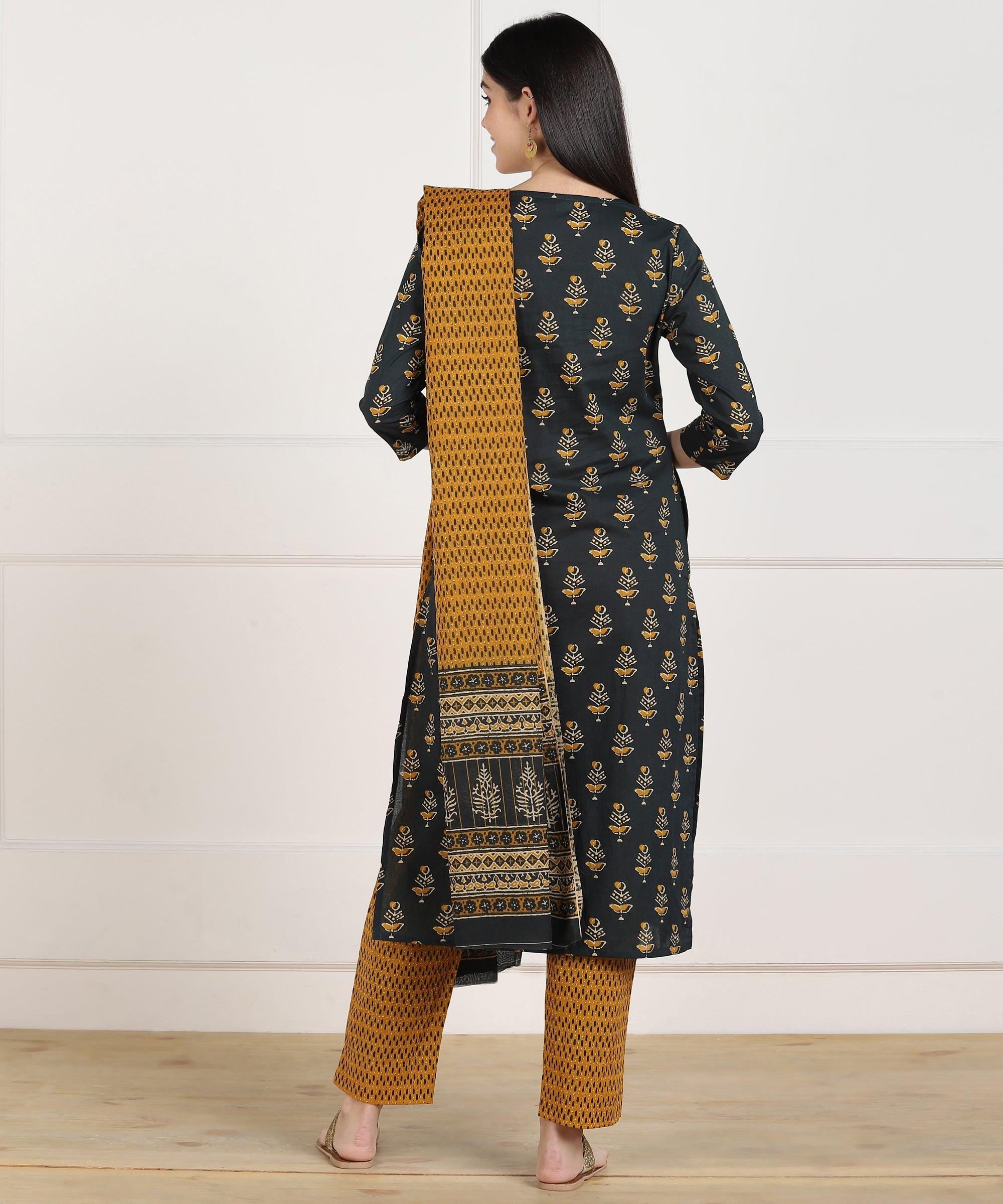 Znx Women Multicolor Printed Straight Kurta with Palazzo & Dupatta Set - Znxclothing