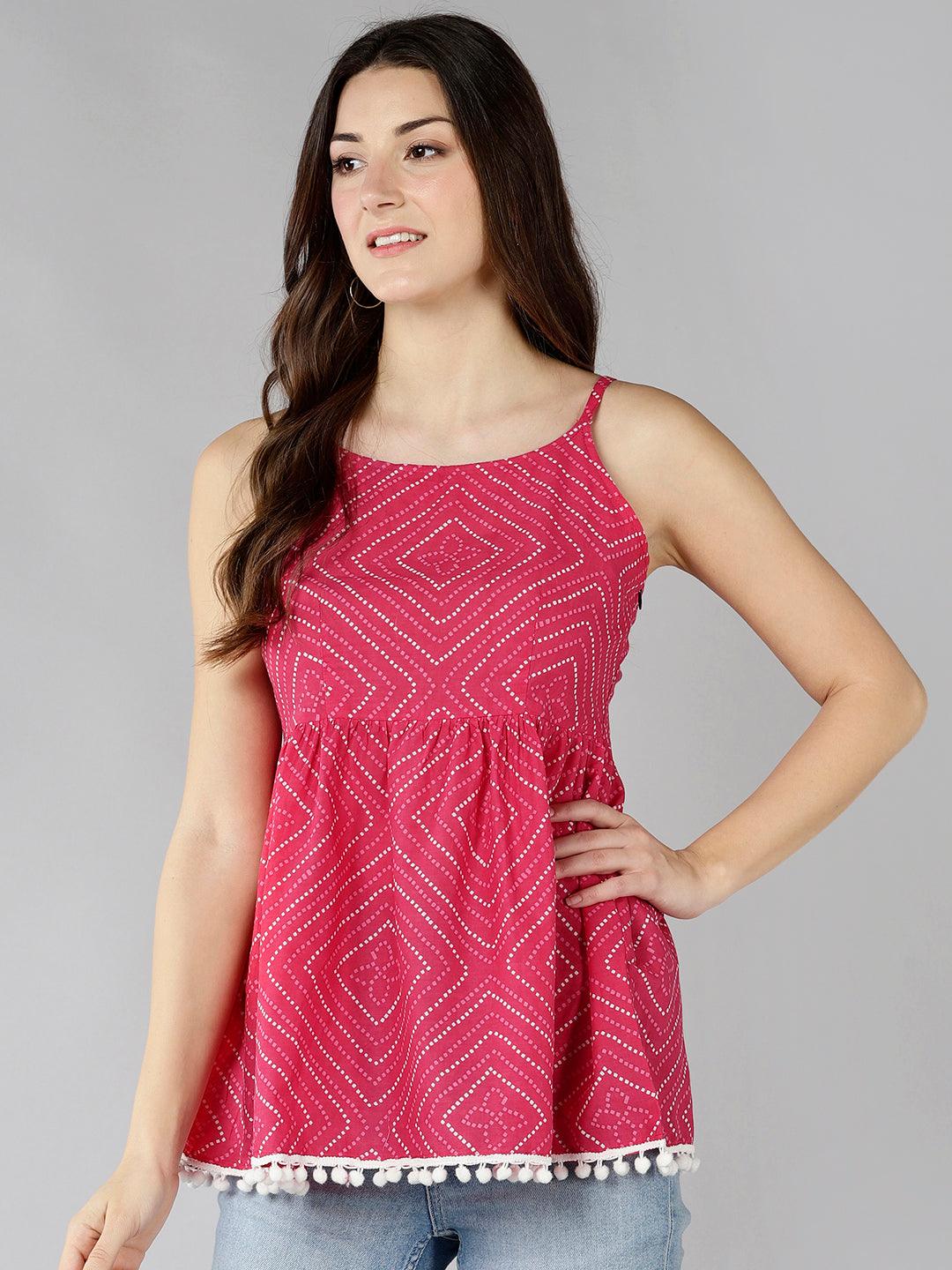 Znx Women Bhandhni Printed Pompom Top - Znxclothing