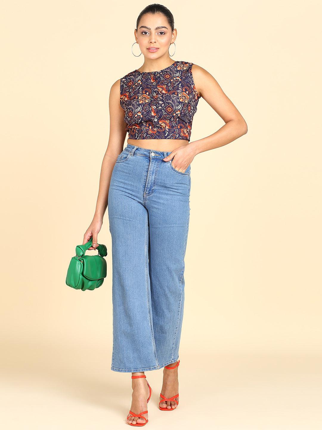 Floral Printed Back Tie-up Crop Top - Znxclothing
