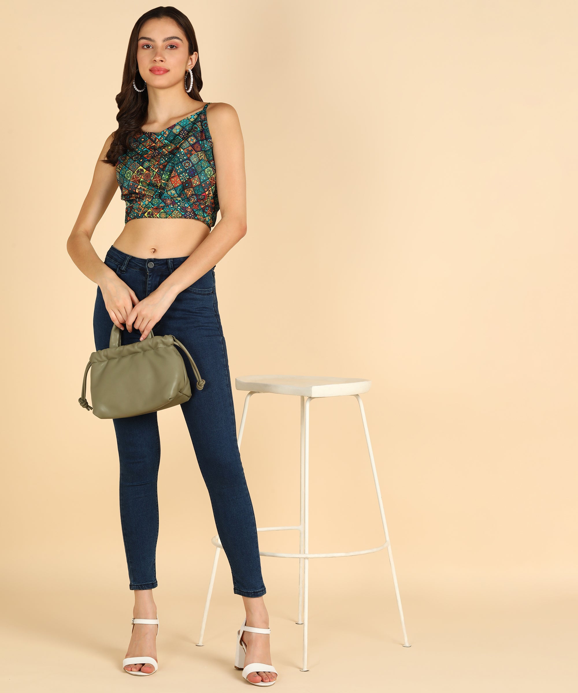 Green Color Sleeveless Crop Top
