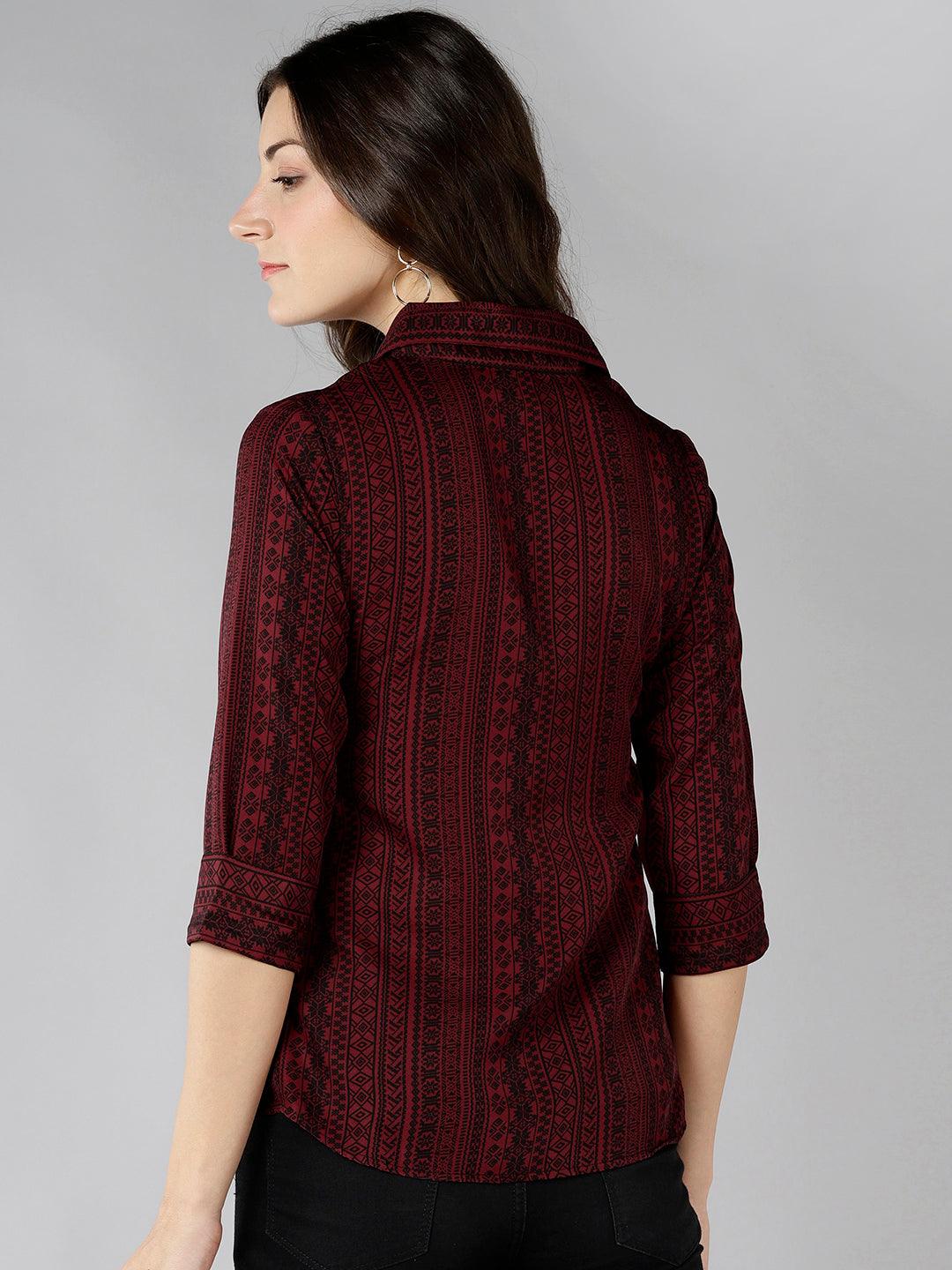 Znx Women Maroon Printed Shirt - Znxclothing
