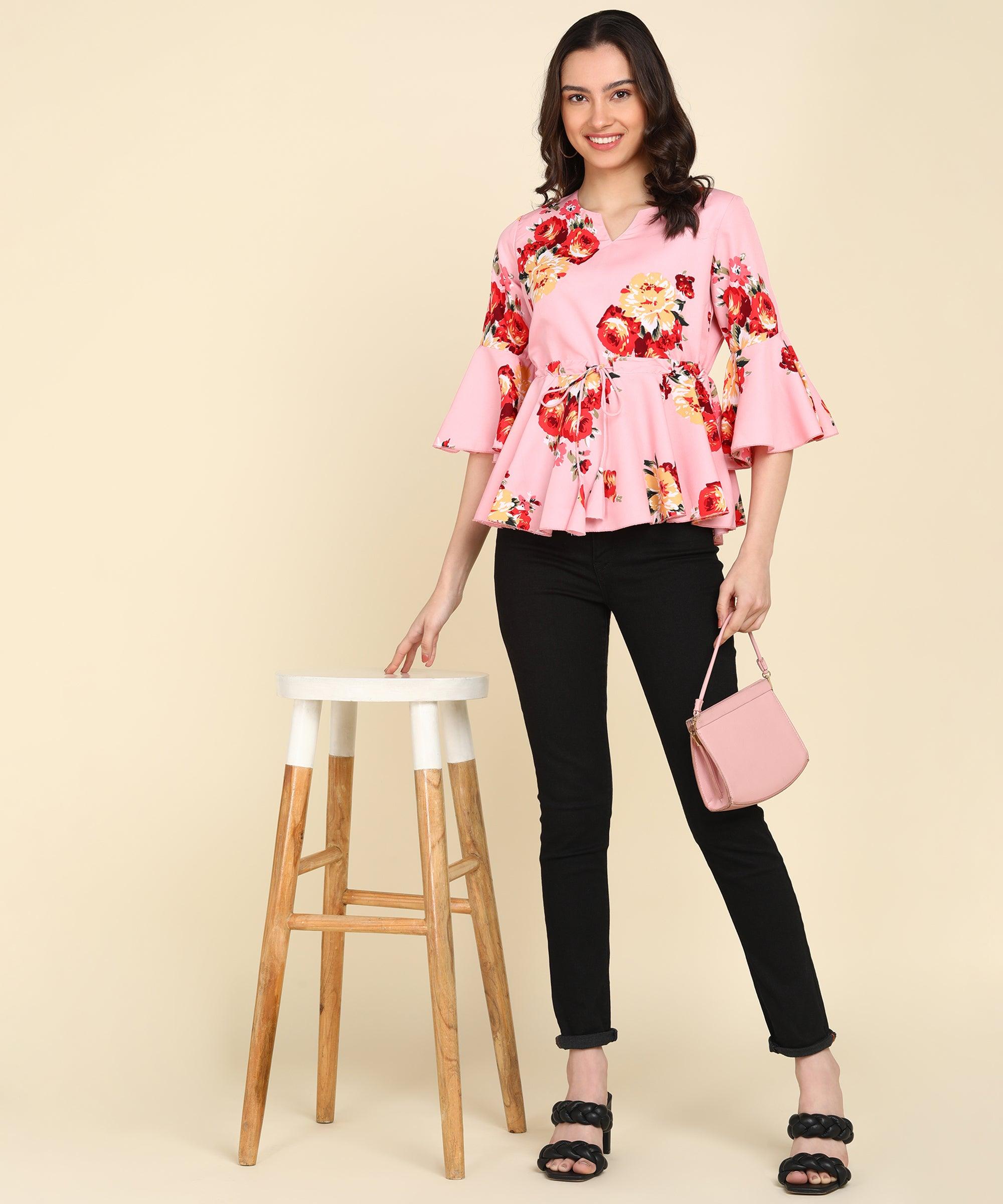 Floral Printed Pink Top - Znxclothing