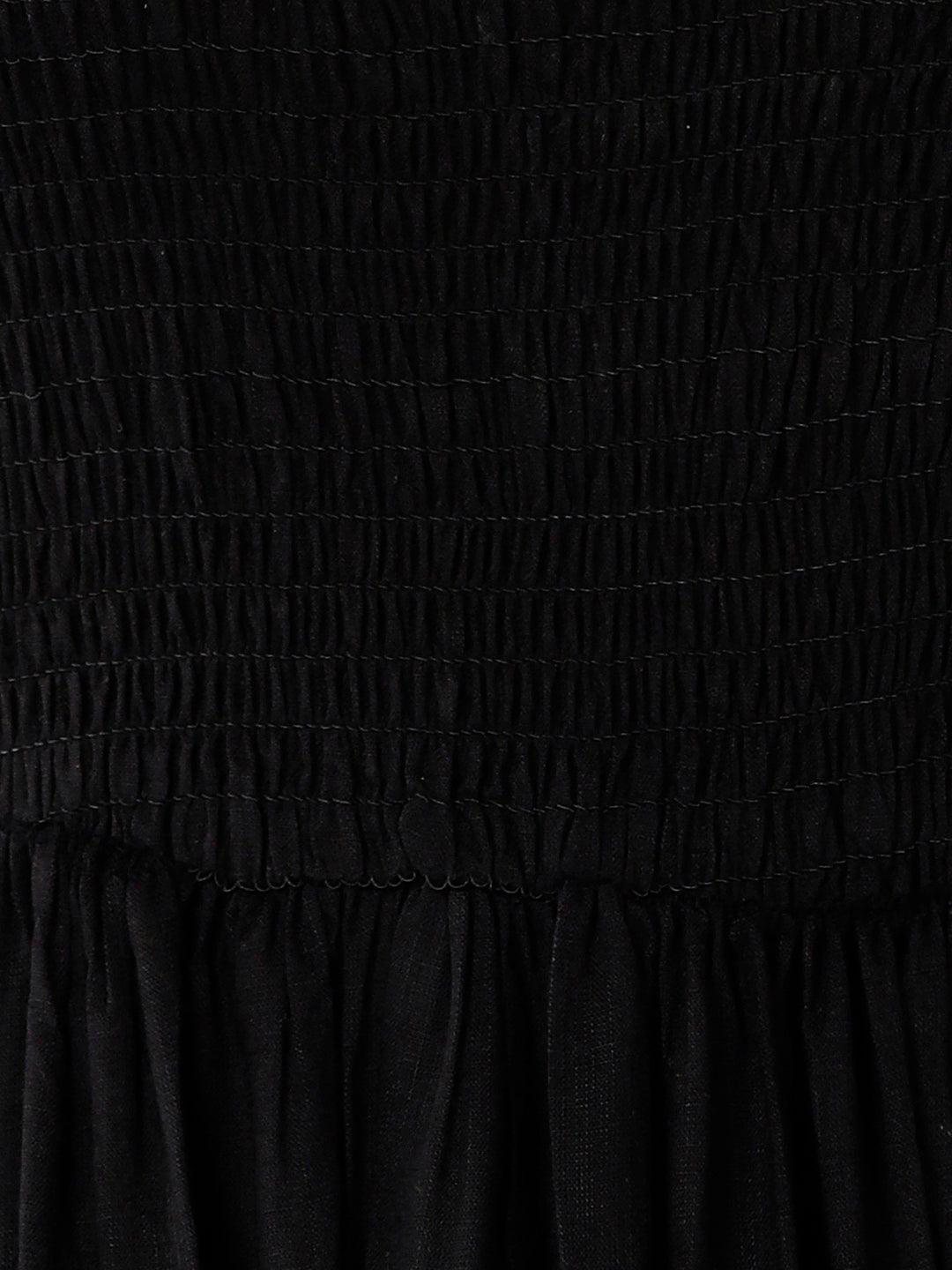 Znx Women Solid Black Smocking Dress - Znxclothing