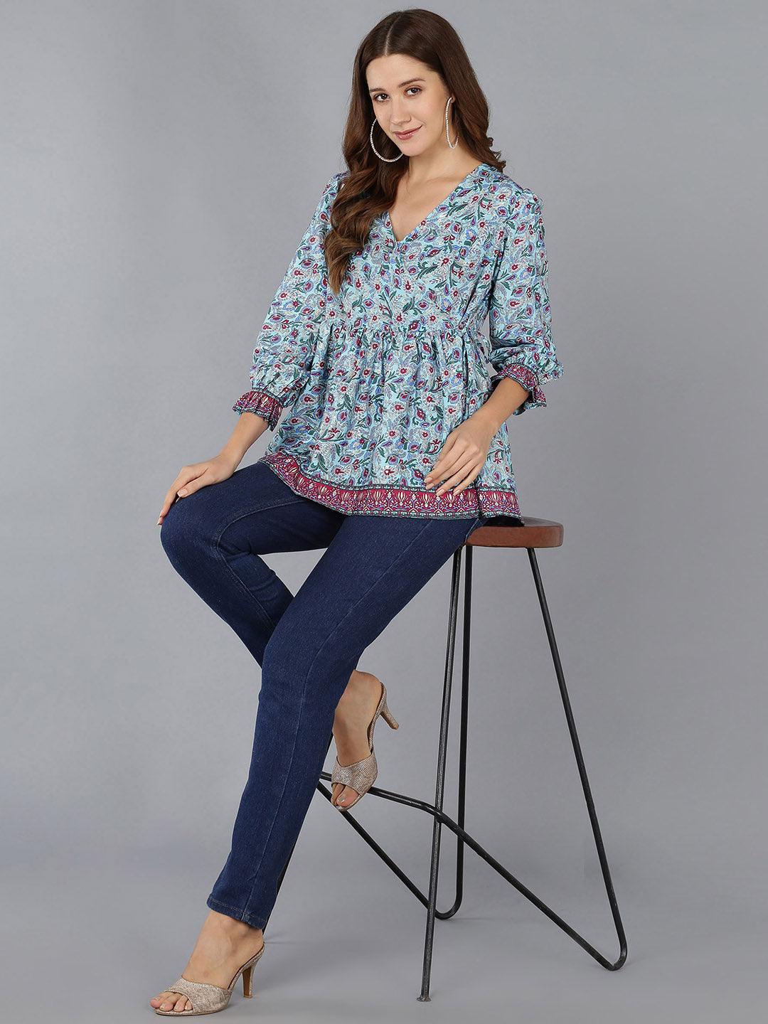 Ethnic Motifs Printed Angrakha Top - Znxclothing