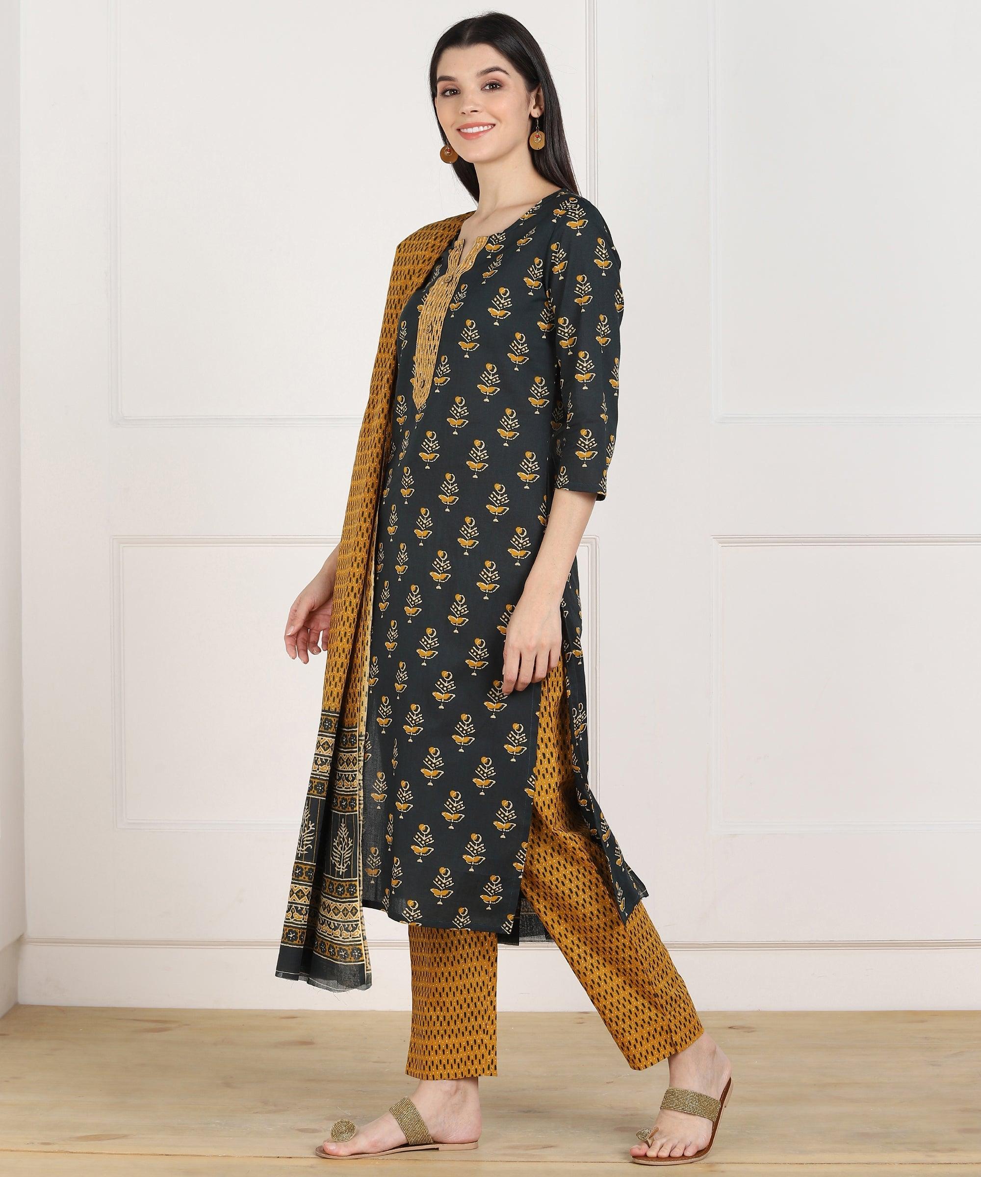 Znx Women Multicolor Printed Straight Kurta with Palazzo & Dupatta Set - Znxclothing