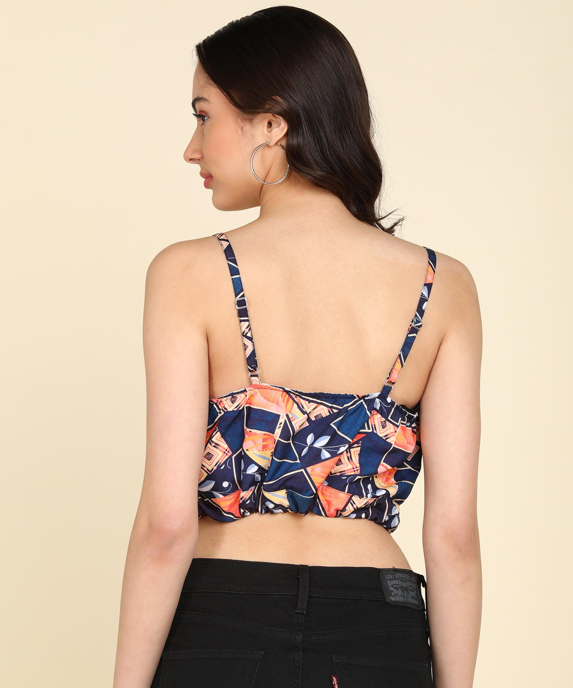 Orange & Blue Printed Crop Top - Znxclothing