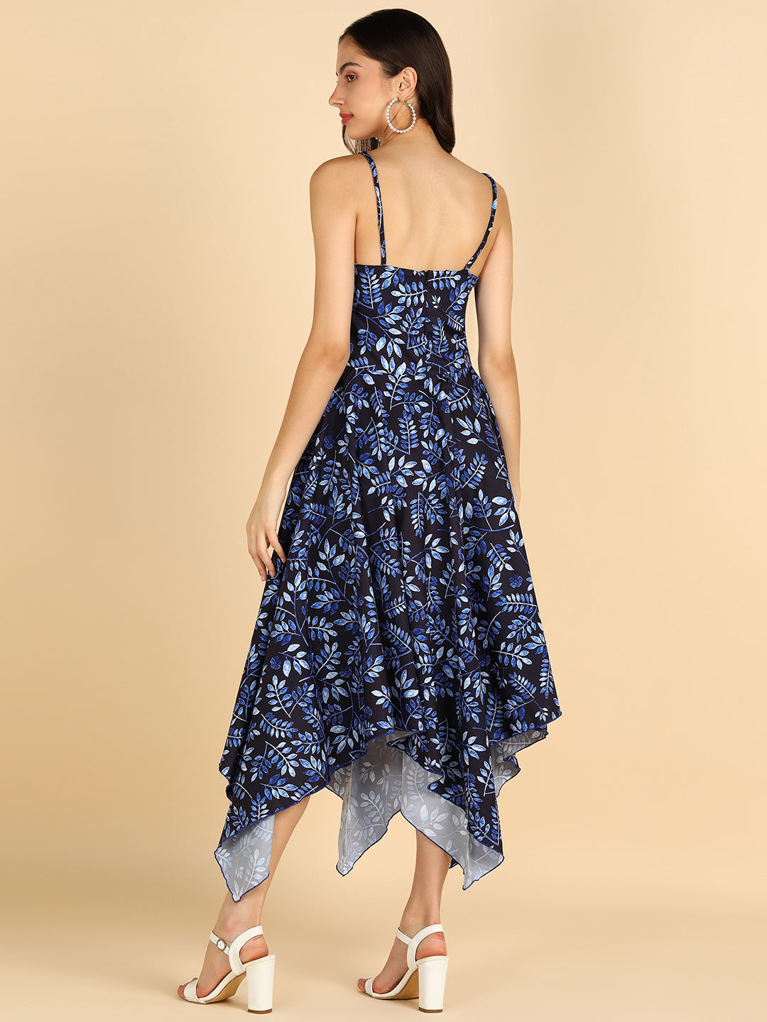 Floral Printed High Low Blue Dress