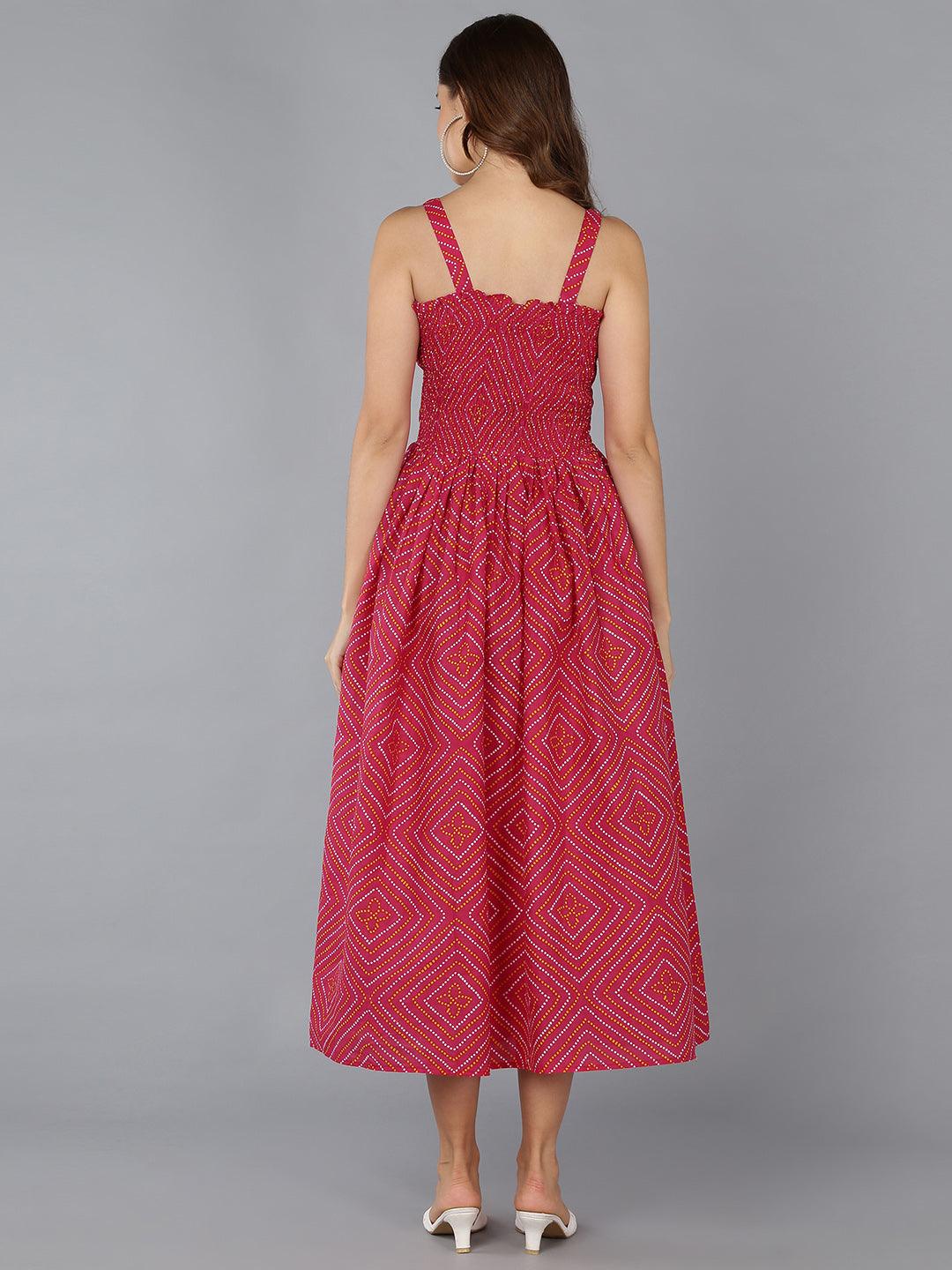 Smocked Pink Bhandhani Dress - Znxclothing