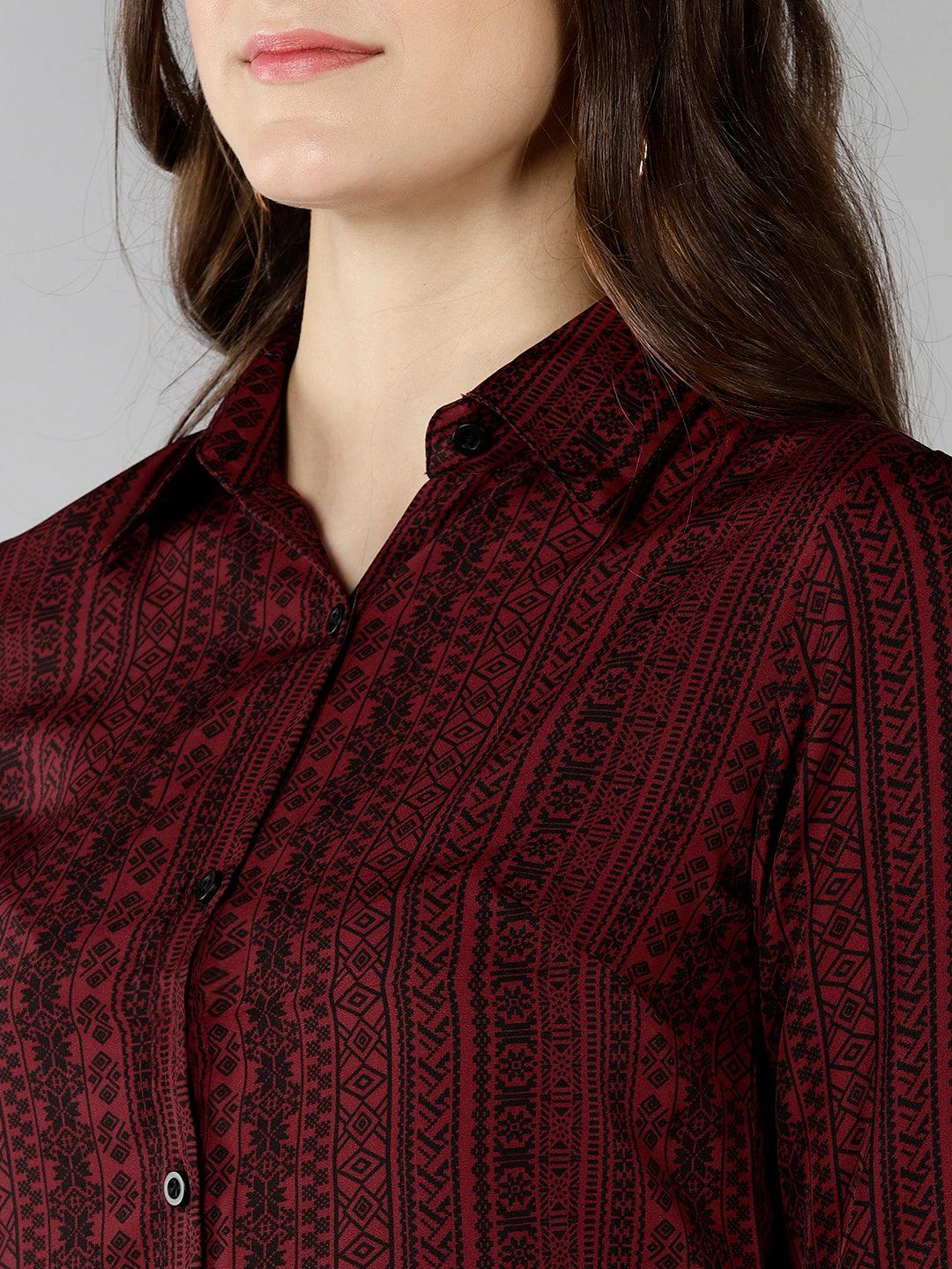 Znx Women Maroon Printed Shirt - Znxclothing