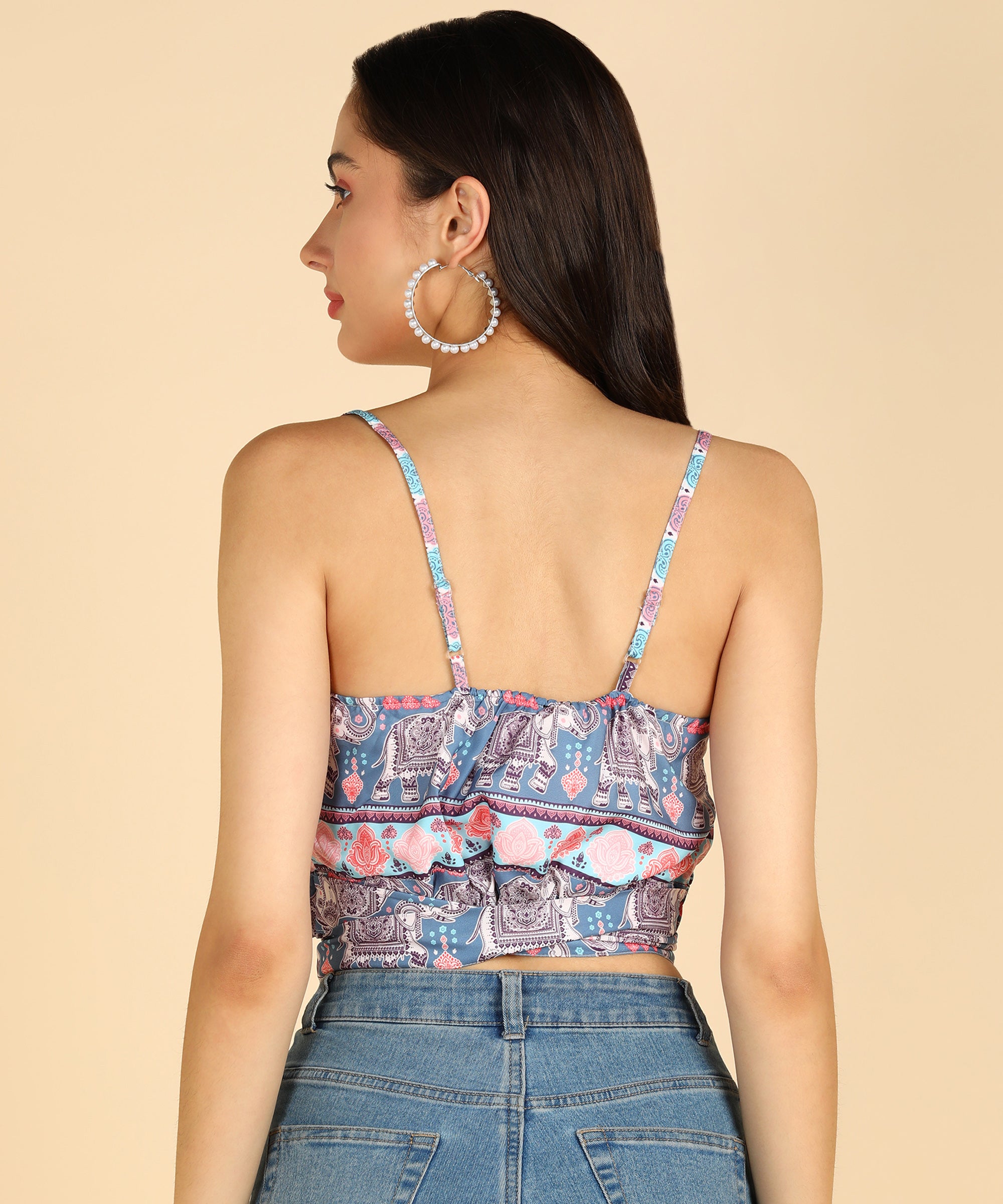 Ethnic Printed Grey Color Sleeveless Crop Top