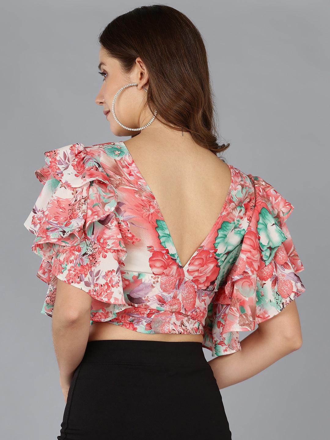 Peach Floral Styled Back Top - Znxclothing