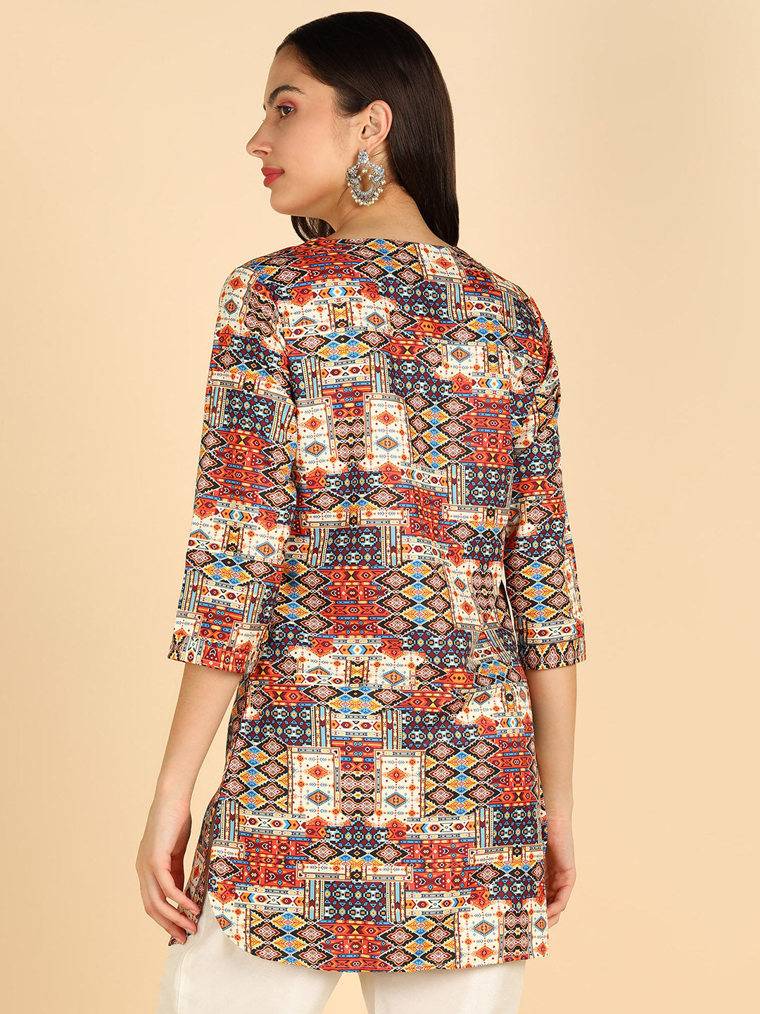 Geometric Printed Cream Straight Kurti