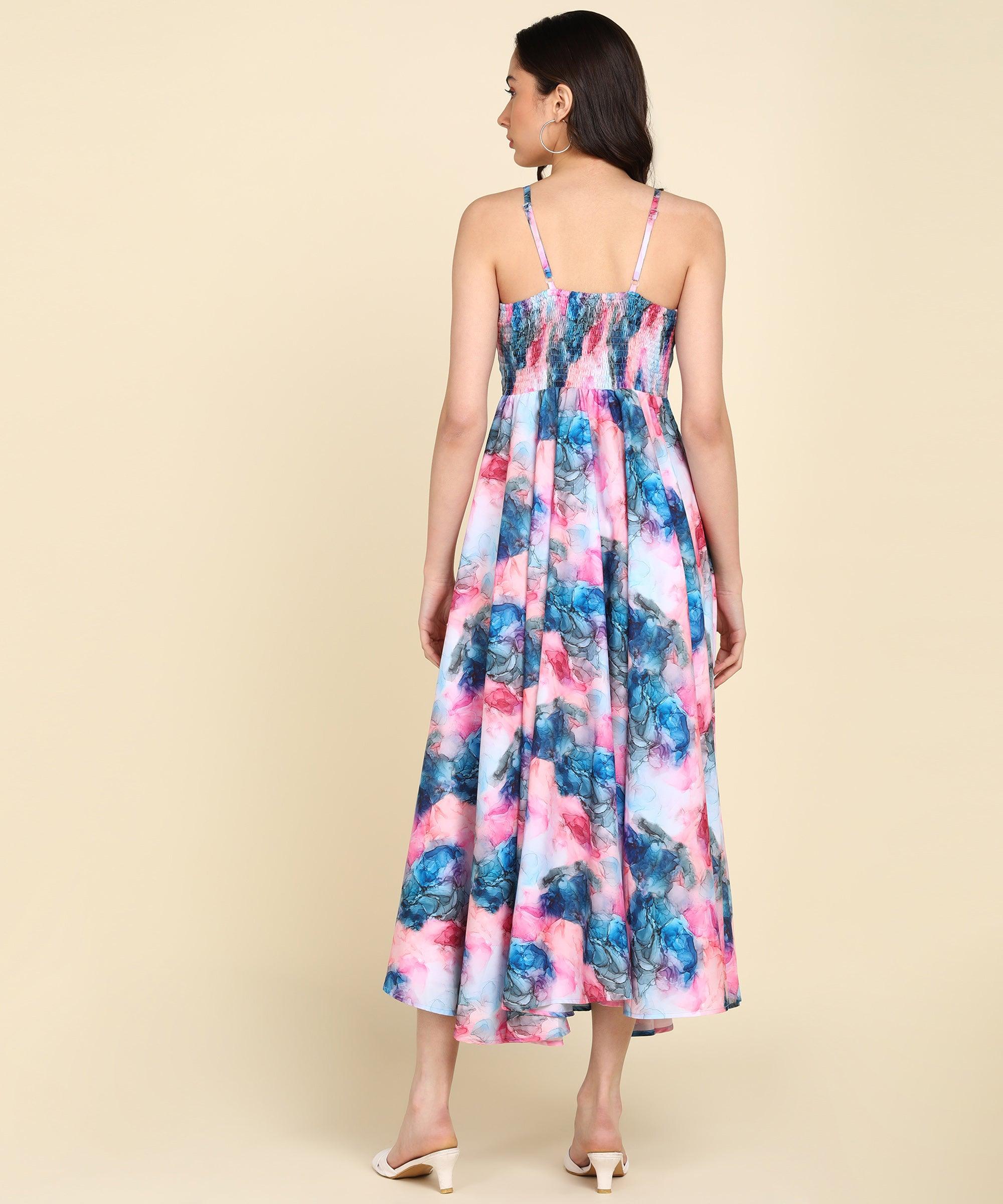 Ombre Printed Smocked Dress - Znxclothing