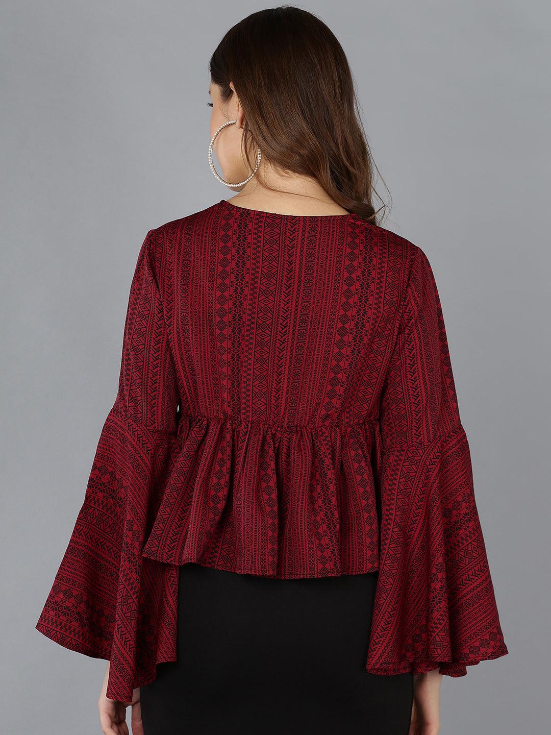 Maroon Printed Top - Znxclothing