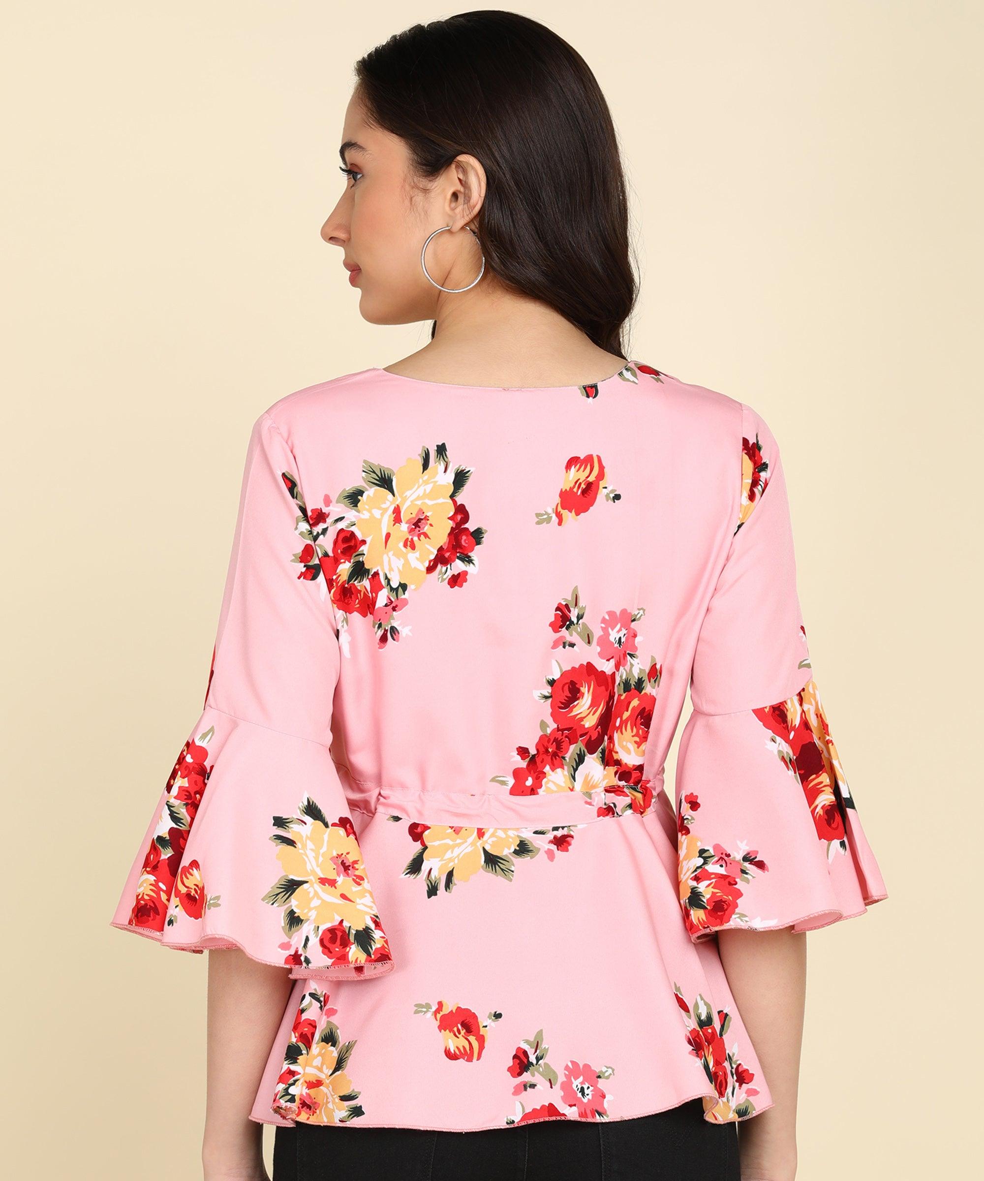Floral Printed Pink Top - Znxclothing