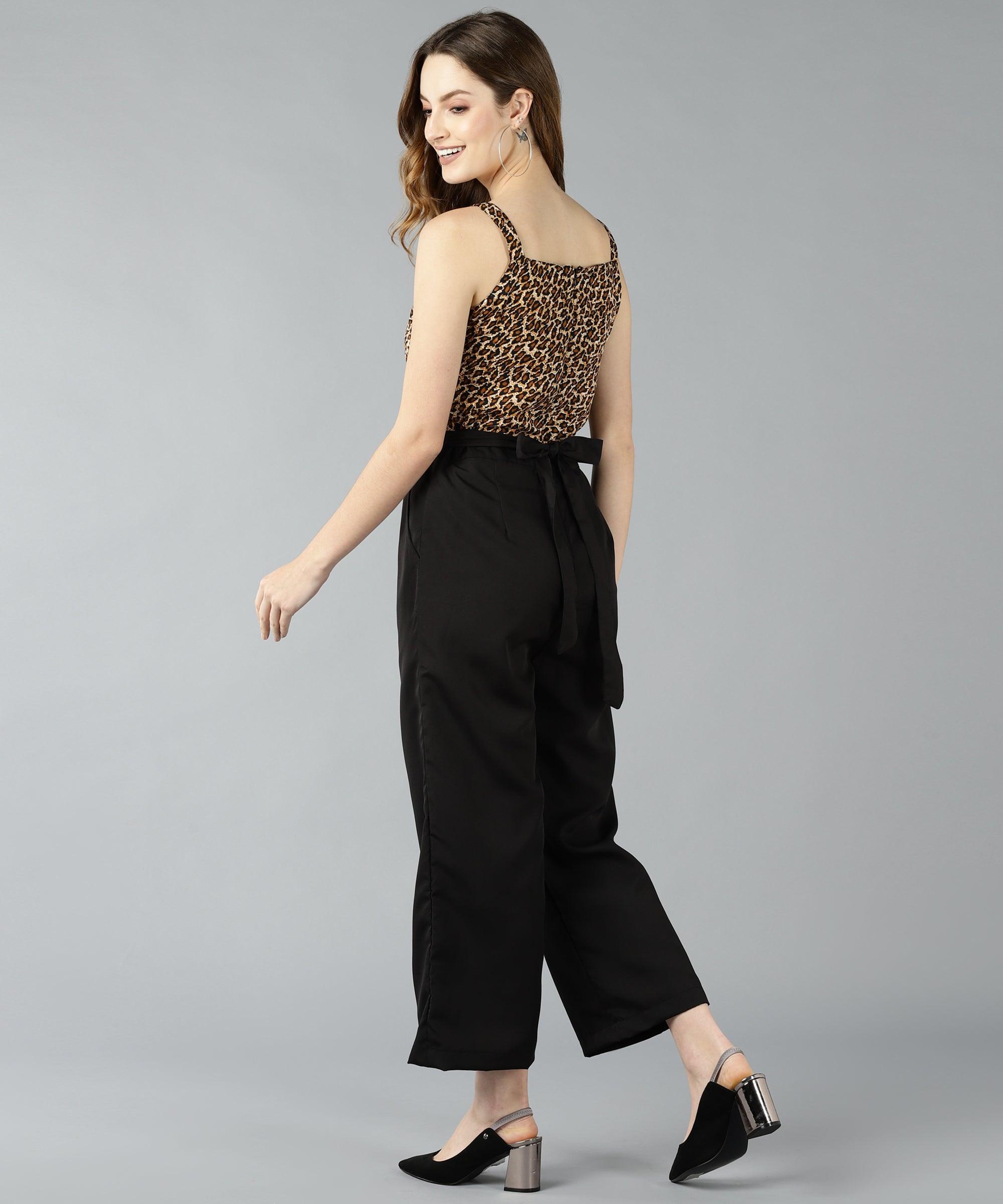 Znx Women Brown Animal Printed Jumpsuit - Znxclothing
