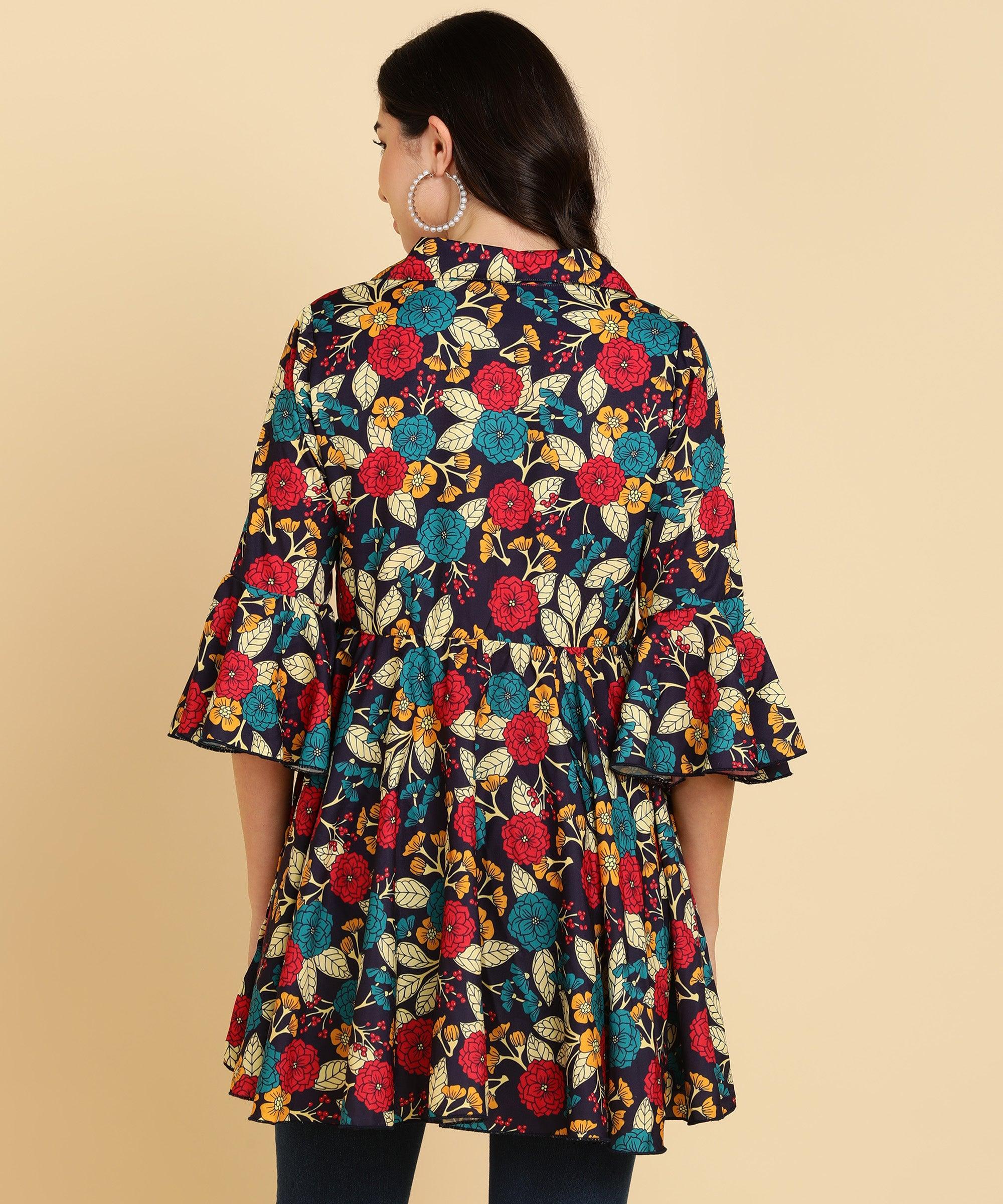 Multicolor Floral Printed Long Top - Znxclothing