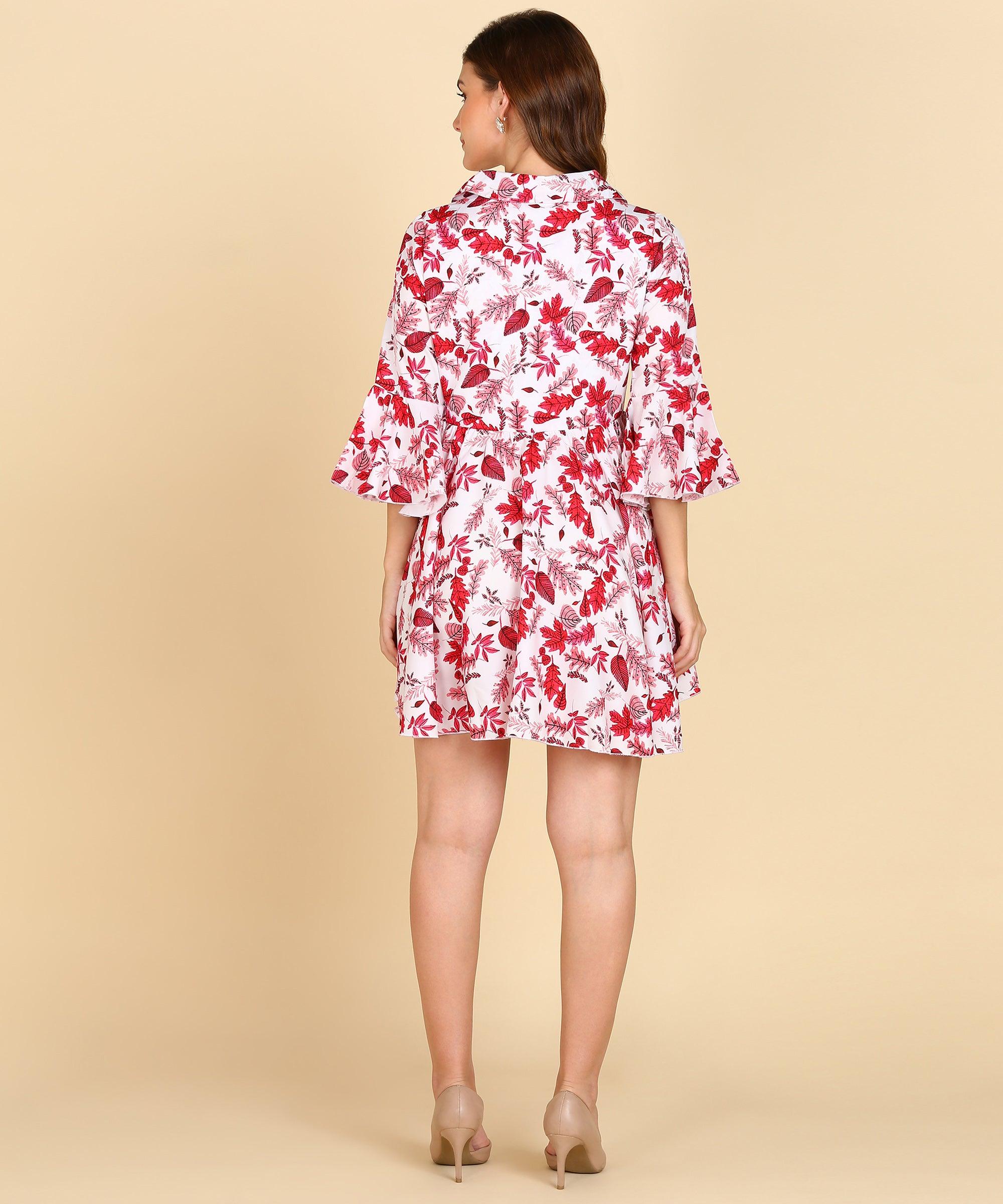 Pink Tropical Printed White Long Top - Znxclothing