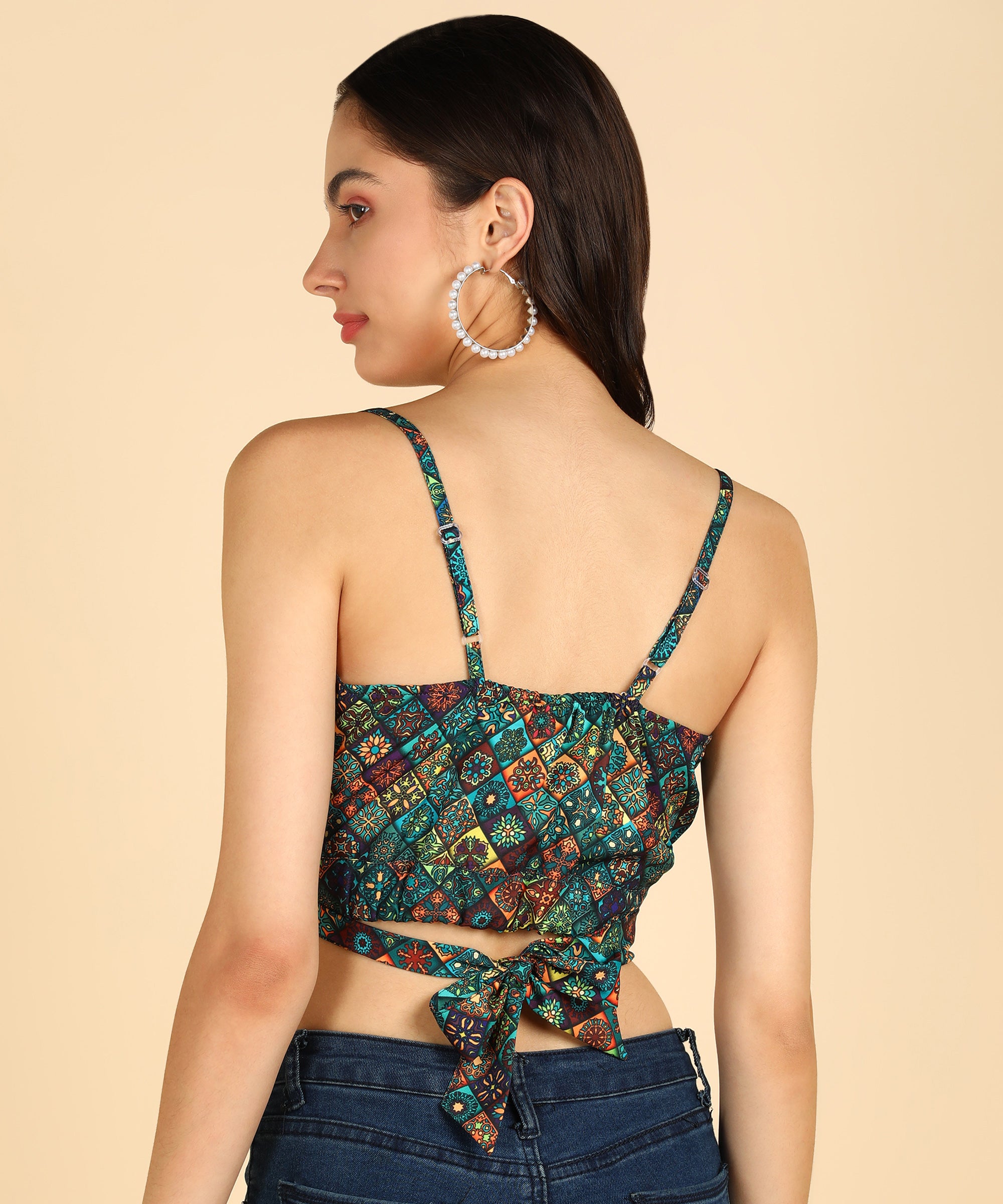 Green Color Sleeveless Crop Top