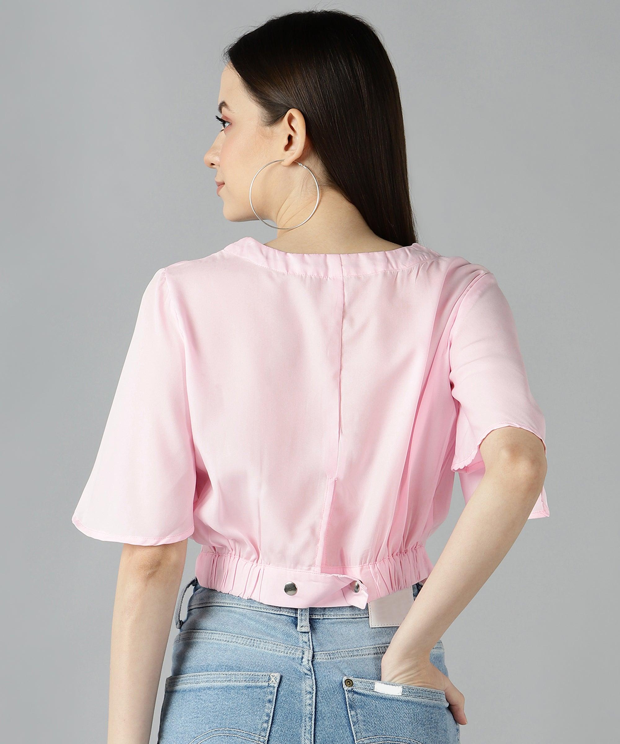 Znx Women Baby Pink Solid Crop Top - Znxclothing