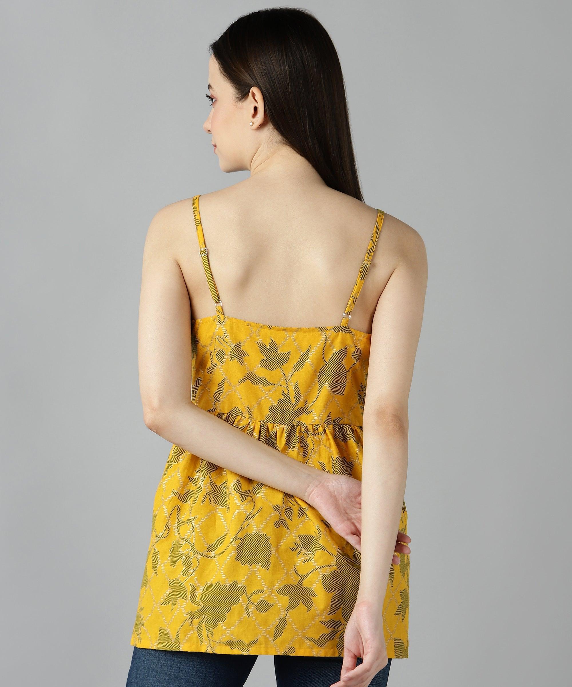 Znx Women Yellow Gold Printed Top - Znxclothing