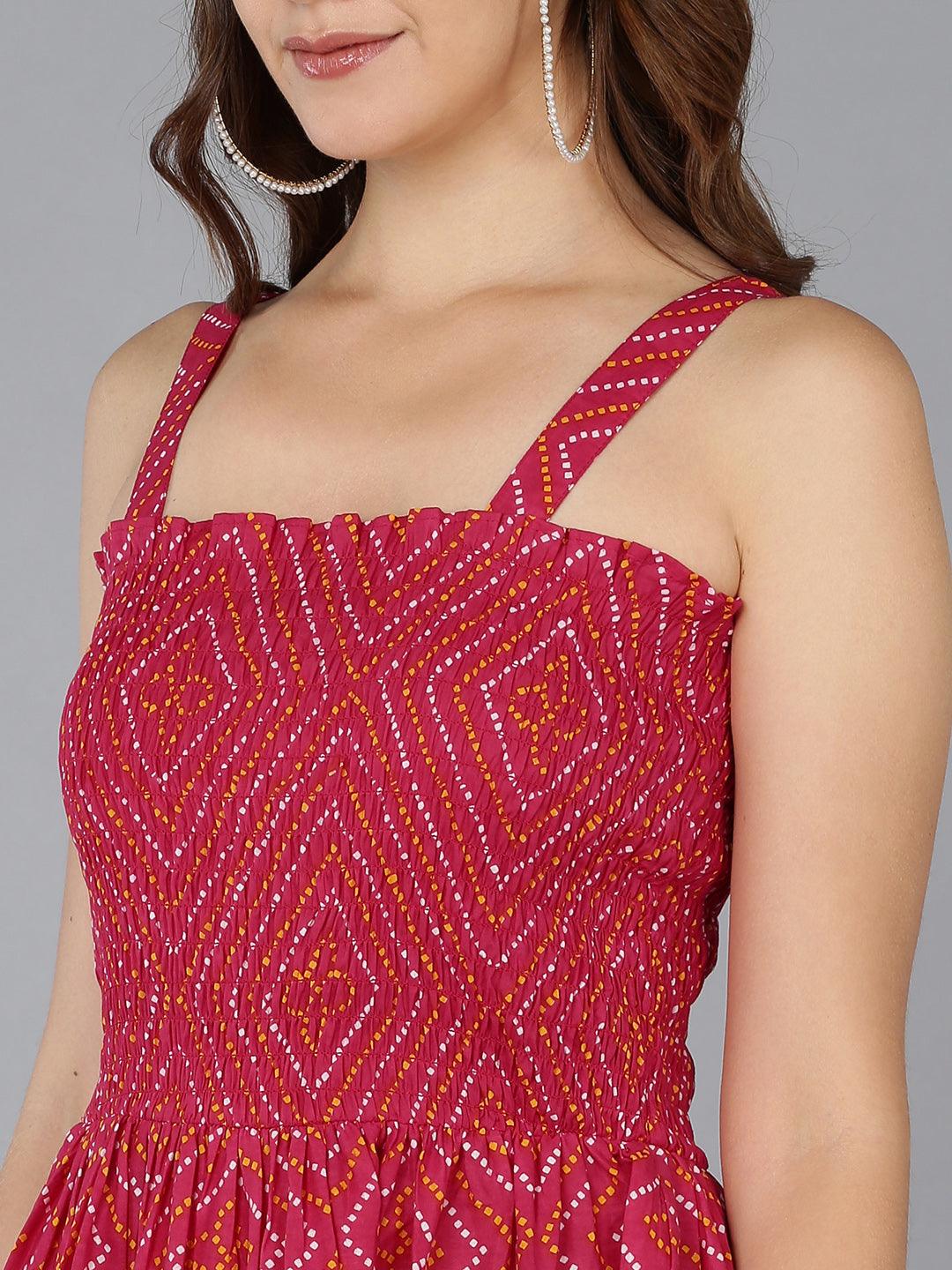 Smocked Pink Bhandhani Dress - Znxclothing