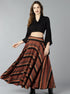Znx Women Black Floral Printed Flared Crop top with skirt - Znxclothing
