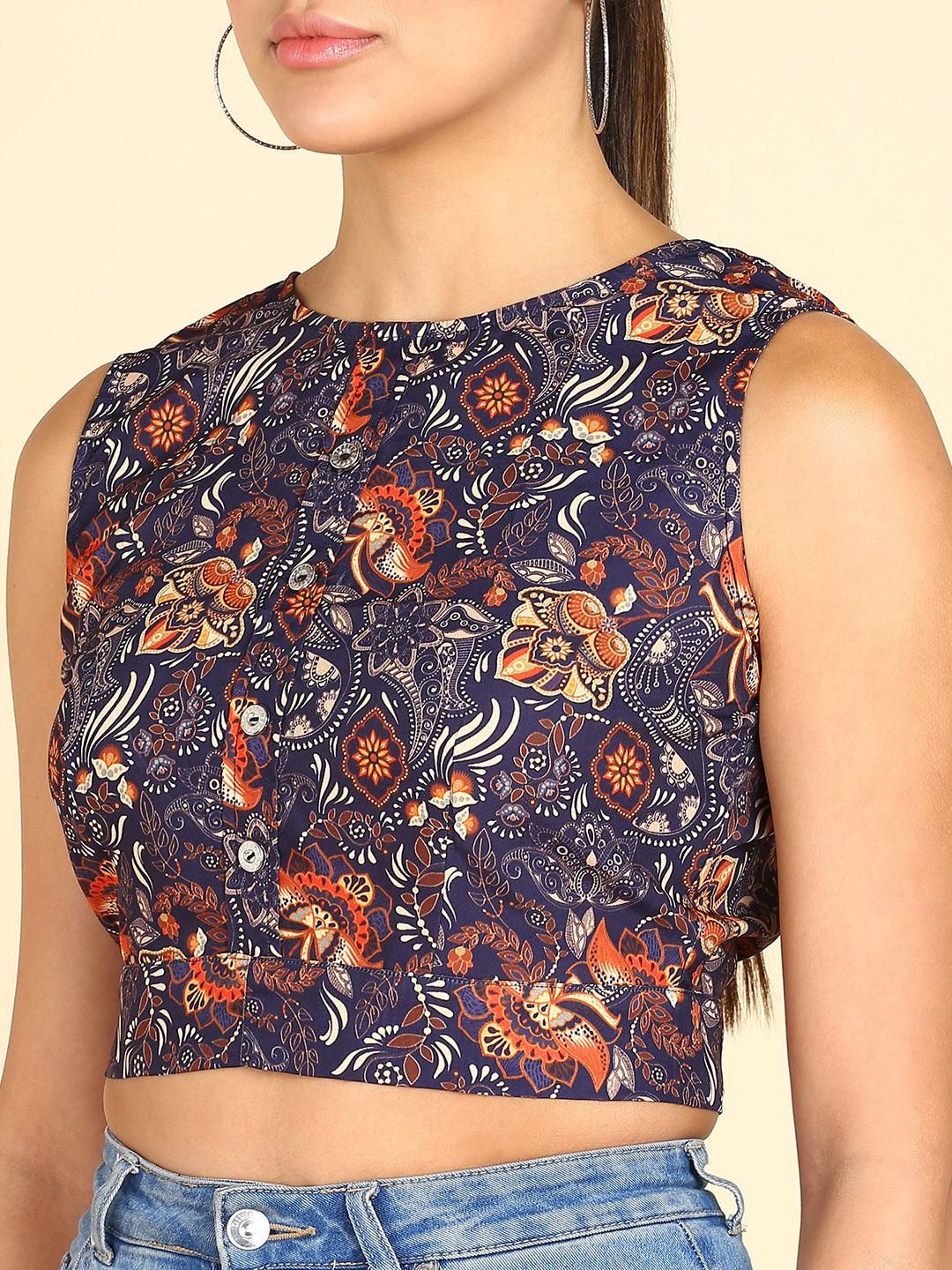 Floral Printed Back Tie-up Crop Top - Znxclothing