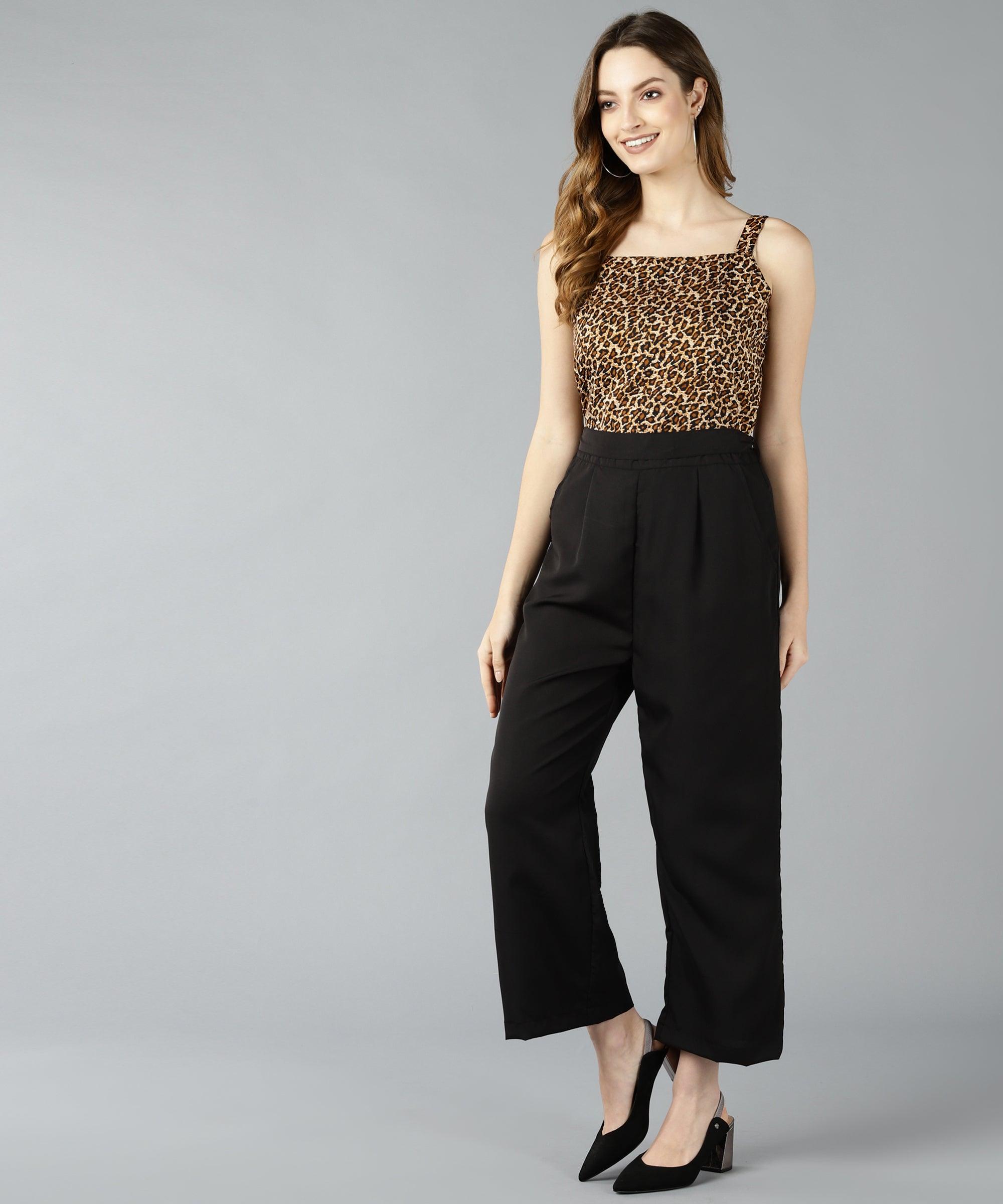 Znx Women Brown Animal Printed Jumpsuit - Znxclothing