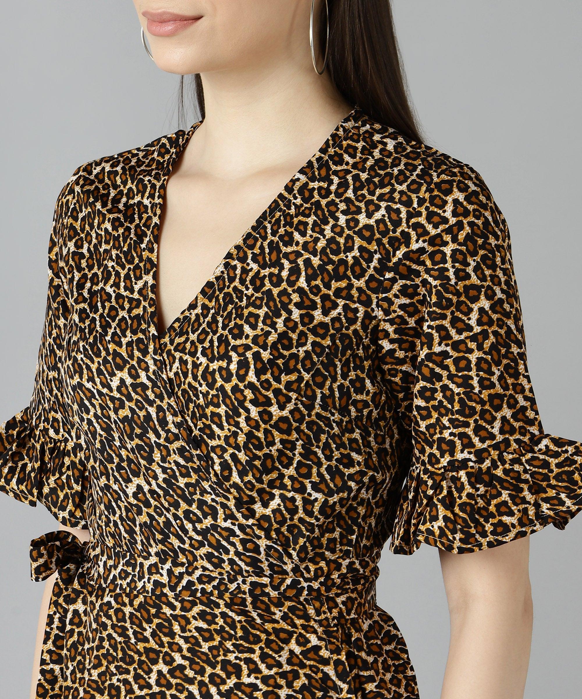 Znx Women Tiger Printed bell Sleeve Top - Znxclothing