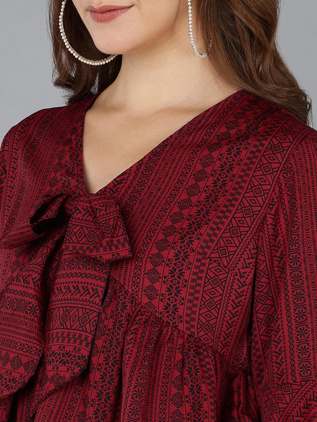Maroon Printed Top - Znxclothing