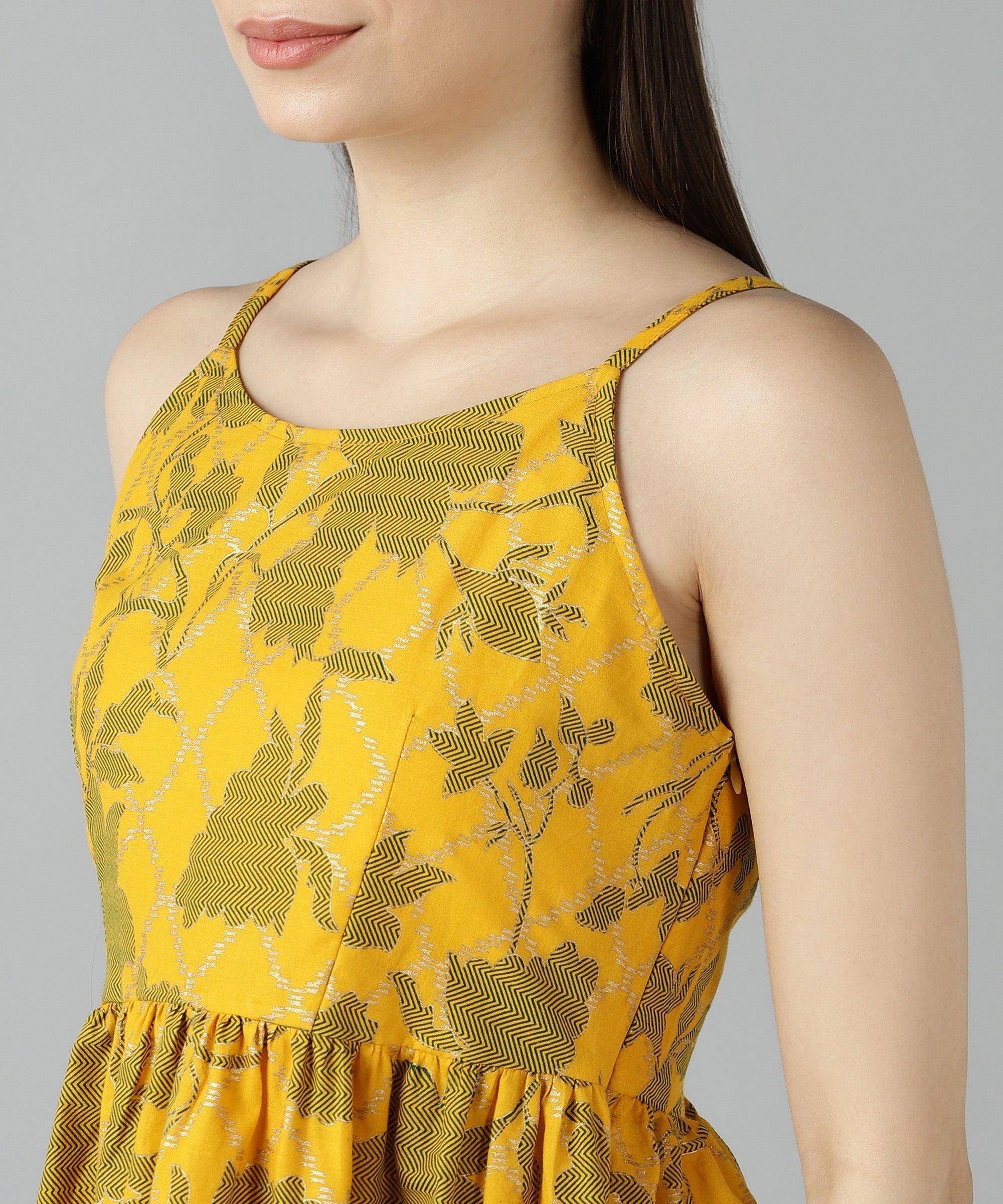 Znx Women Yellow Gold Printed Top - Znxclothing