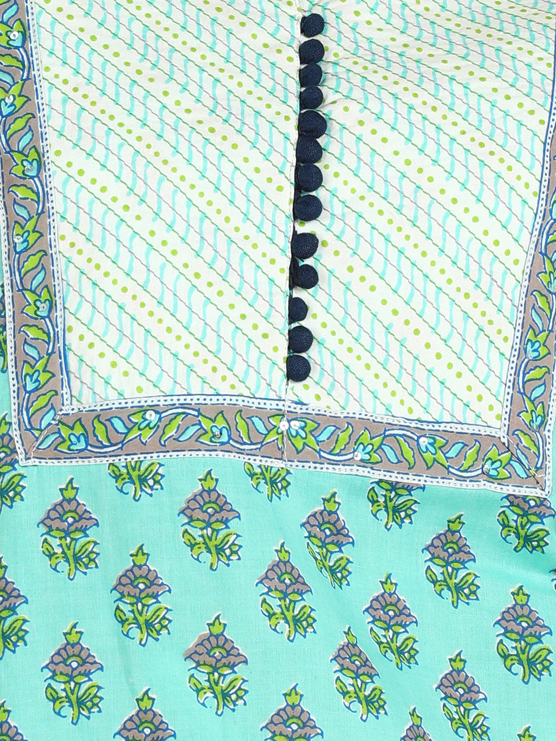 Women SeaGreen Printed Pure Cotton Kurta with Palazzos & With Dupatta