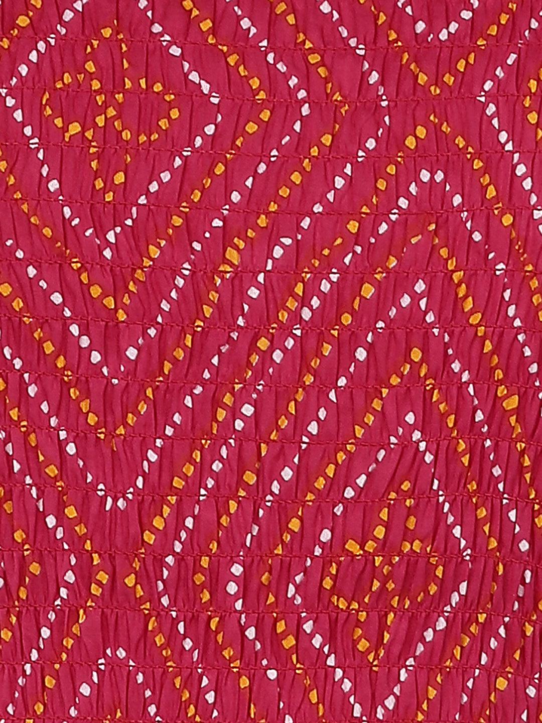 Smocked Pink Bhandhani Dress - Znxclothing