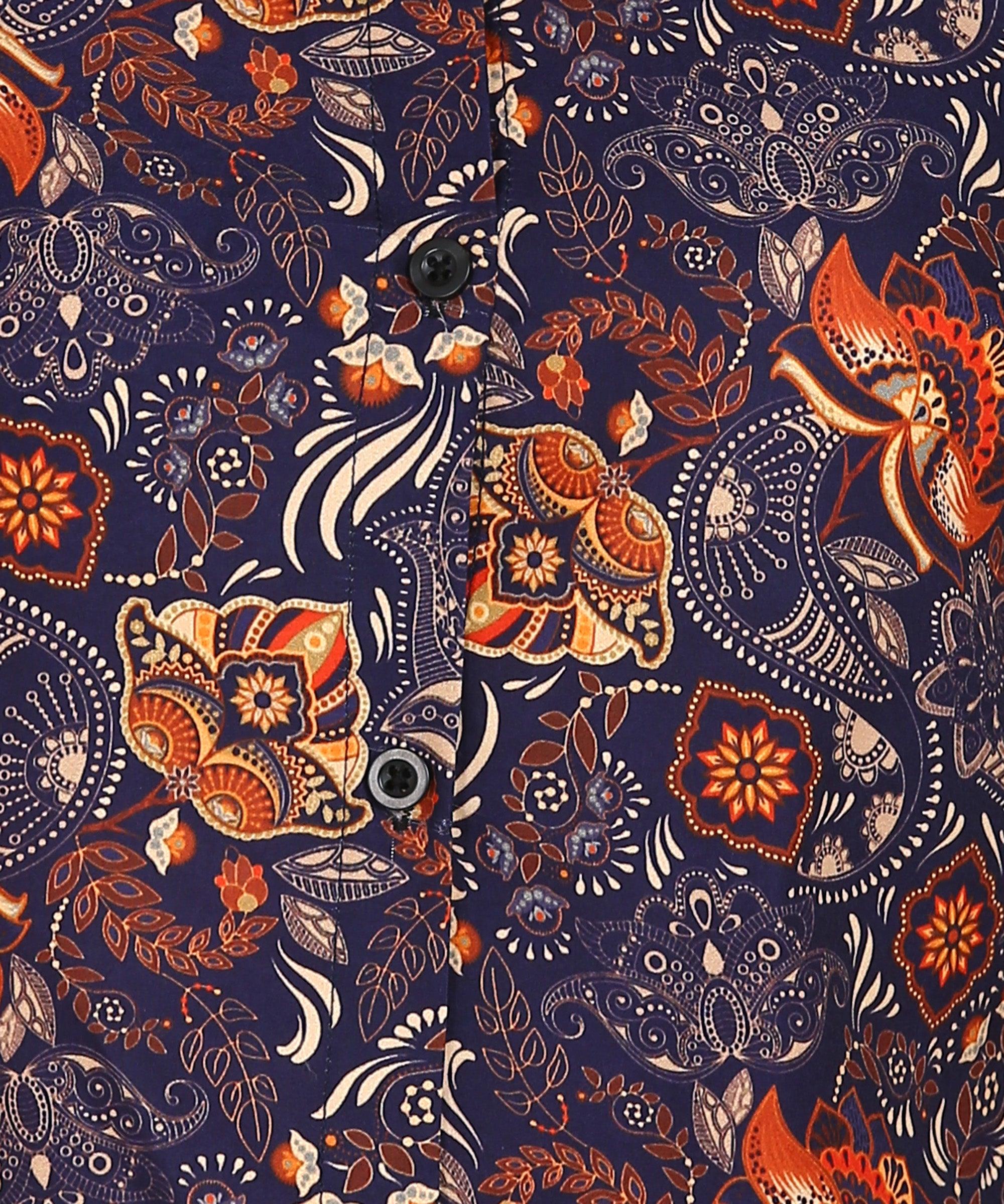 Ethnic Motifs Printed Shirt With Smocked Sleeve - Znxclothing