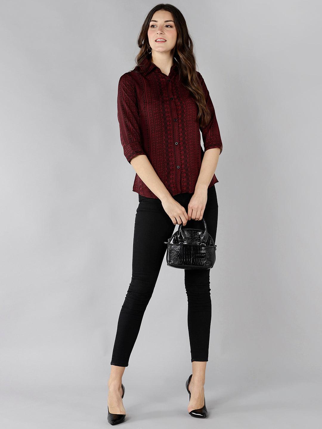 Znx Women Maroon Printed Shirt - Znxclothing