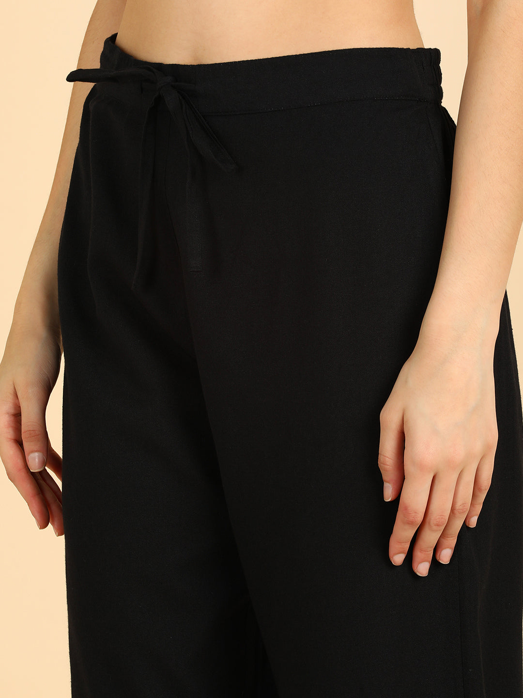 Women Beige & Black Printed Pure Cotton Kurta with Trousers
