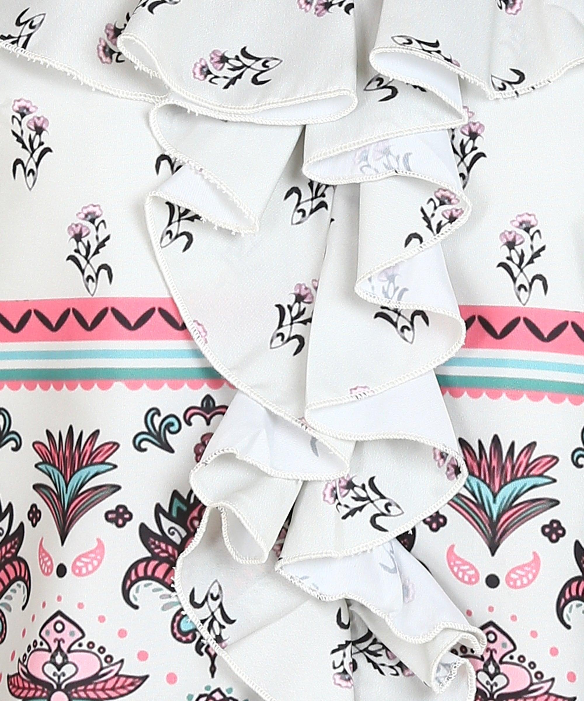 Front Frilled Floral Printed Top - Znxclothing