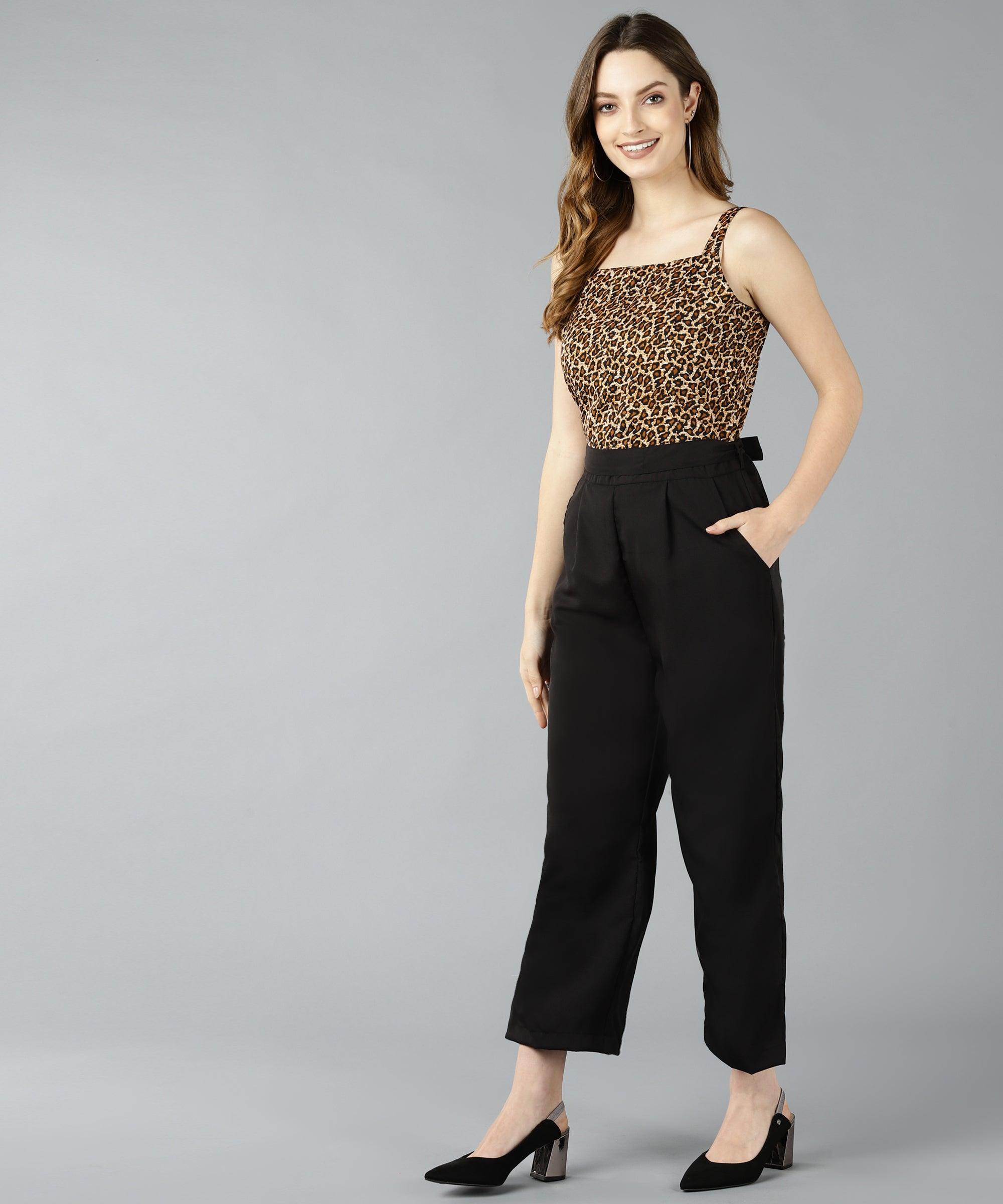 Znx Women Brown Animal Printed Jumpsuit - Znxclothing