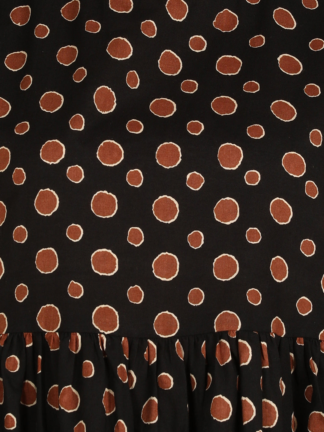 Brown Polka Printed Black Sleeveless Dress