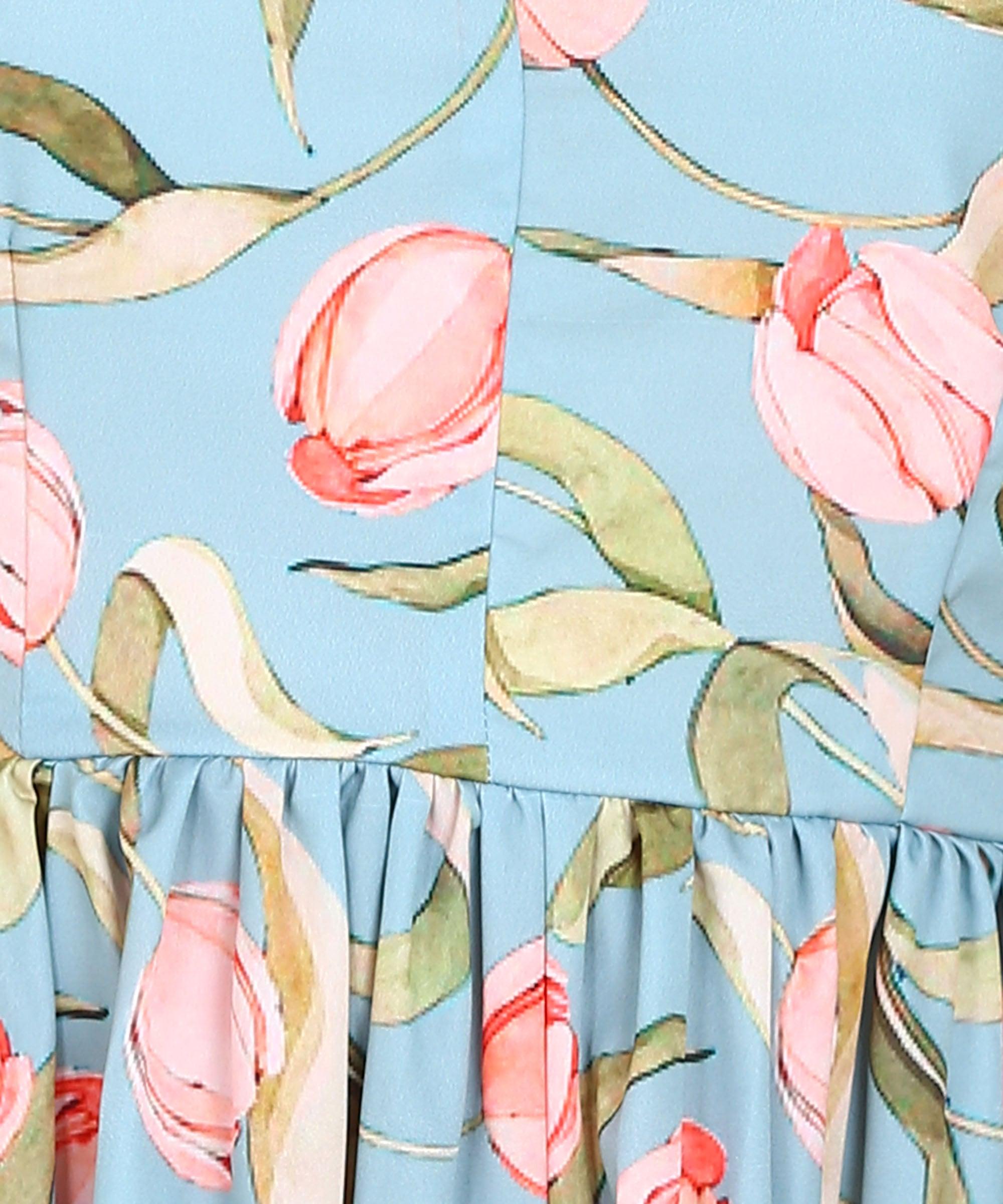 Floral Printed Sea Green Halter Neck Dress - Znxclothing