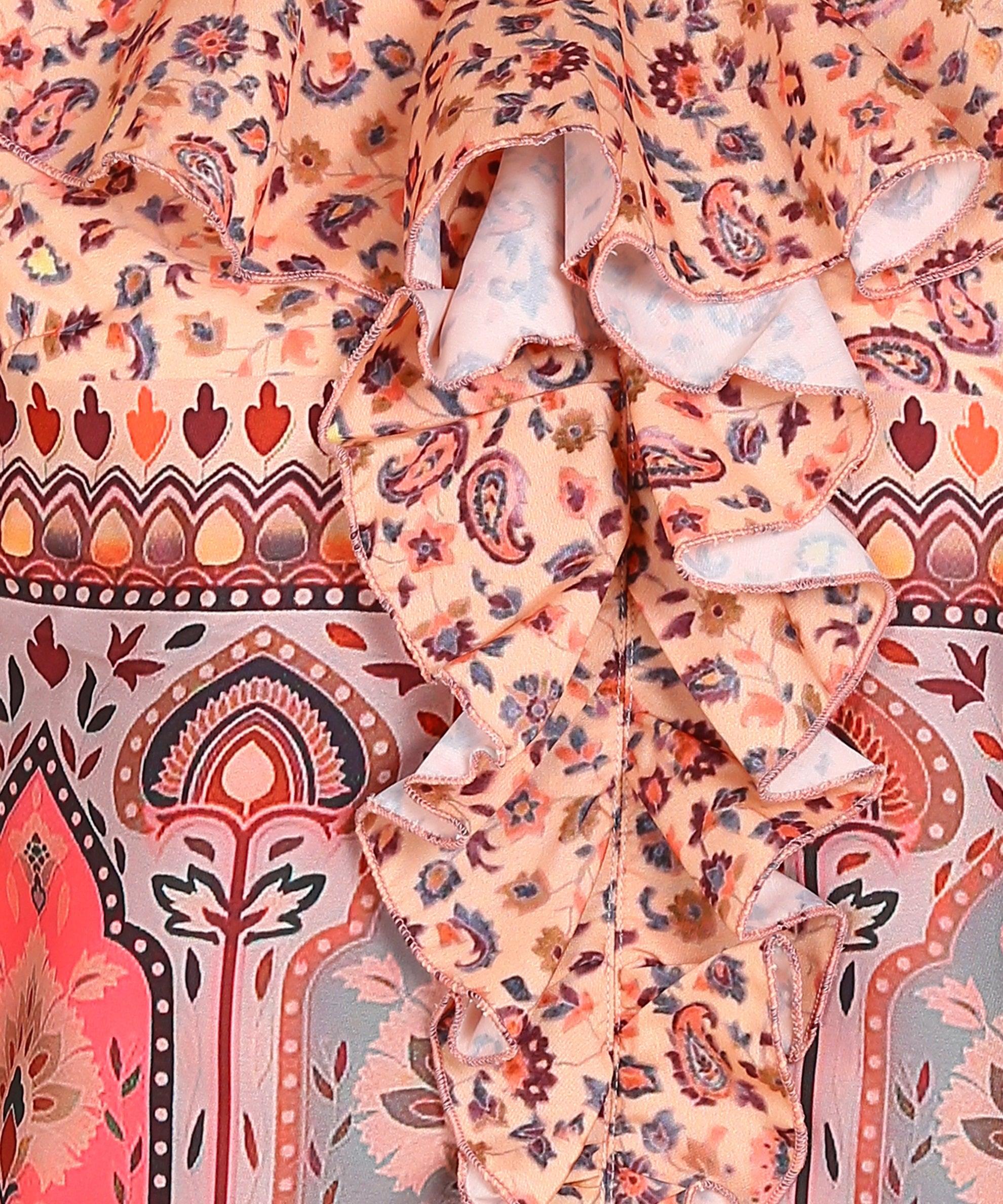 Front Frilled Ethnic Modifs Printed Top - Znxclothing